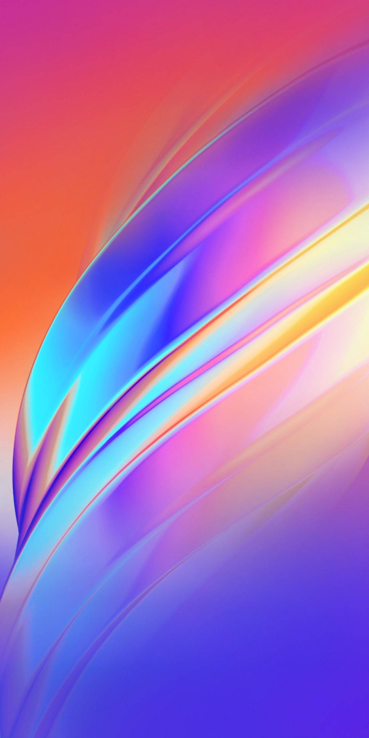 Infinix 抽象鏡面流線 壁紙 — 充滿活力的抽象漸變色波浪以流暢的數位藝術風格對角流過屏幕。