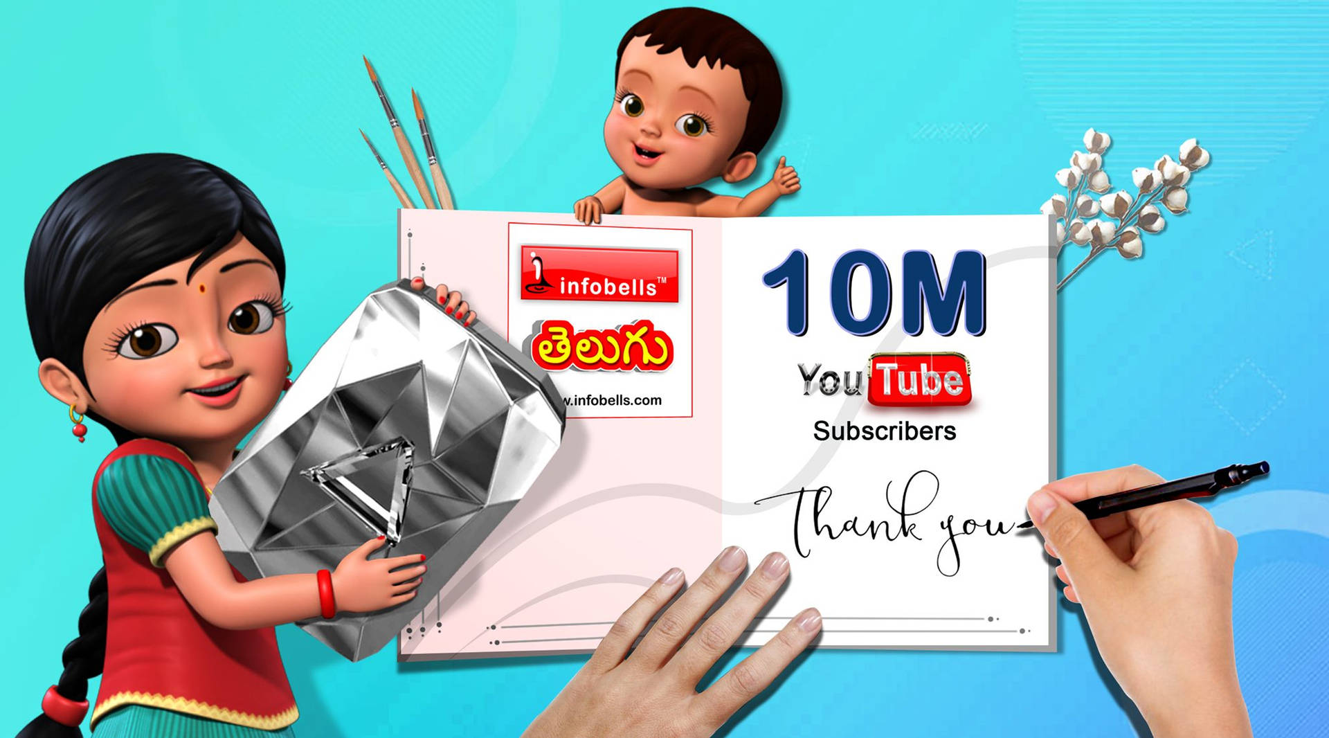 動畫女孩和嬰兒用巨型鑽石和感謝信慶祝YouTube 1000萬訂閱者。