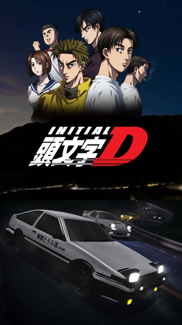動漫角色觀看夜間街頭賽車，車頭燈閃爍發光。
