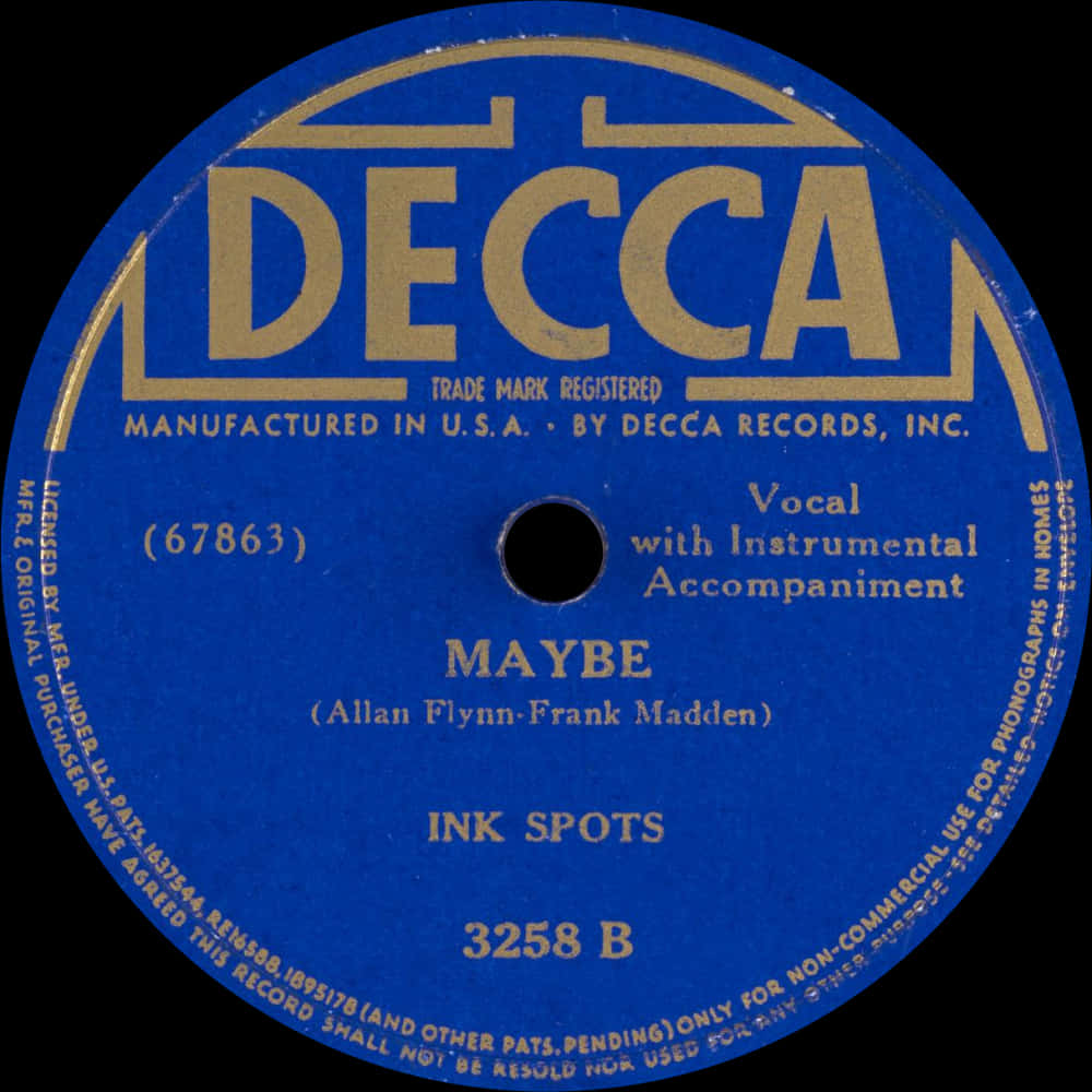 復古藍色 Decca 唱片標籤的特寫，帶有金色字體和歌曲細節。