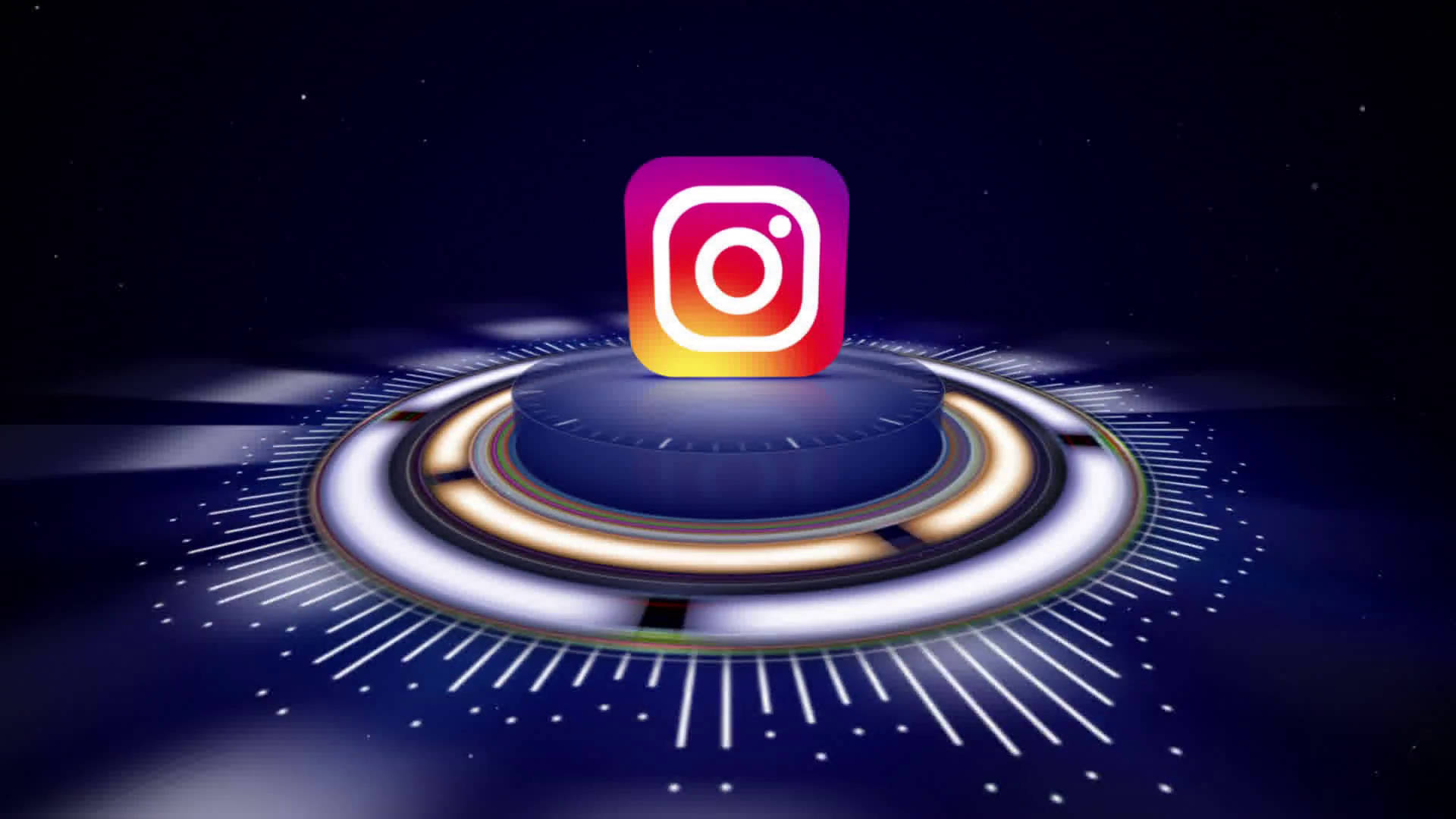 Instagram 標誌漂浮在太空中發光的平台上。