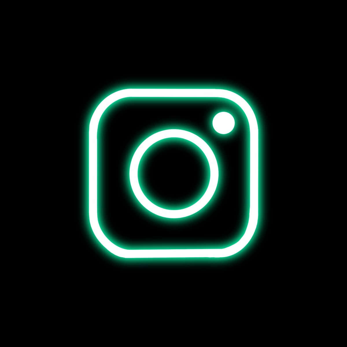 黑色背景上發光綠色霓虹燈Instagram標誌圖示