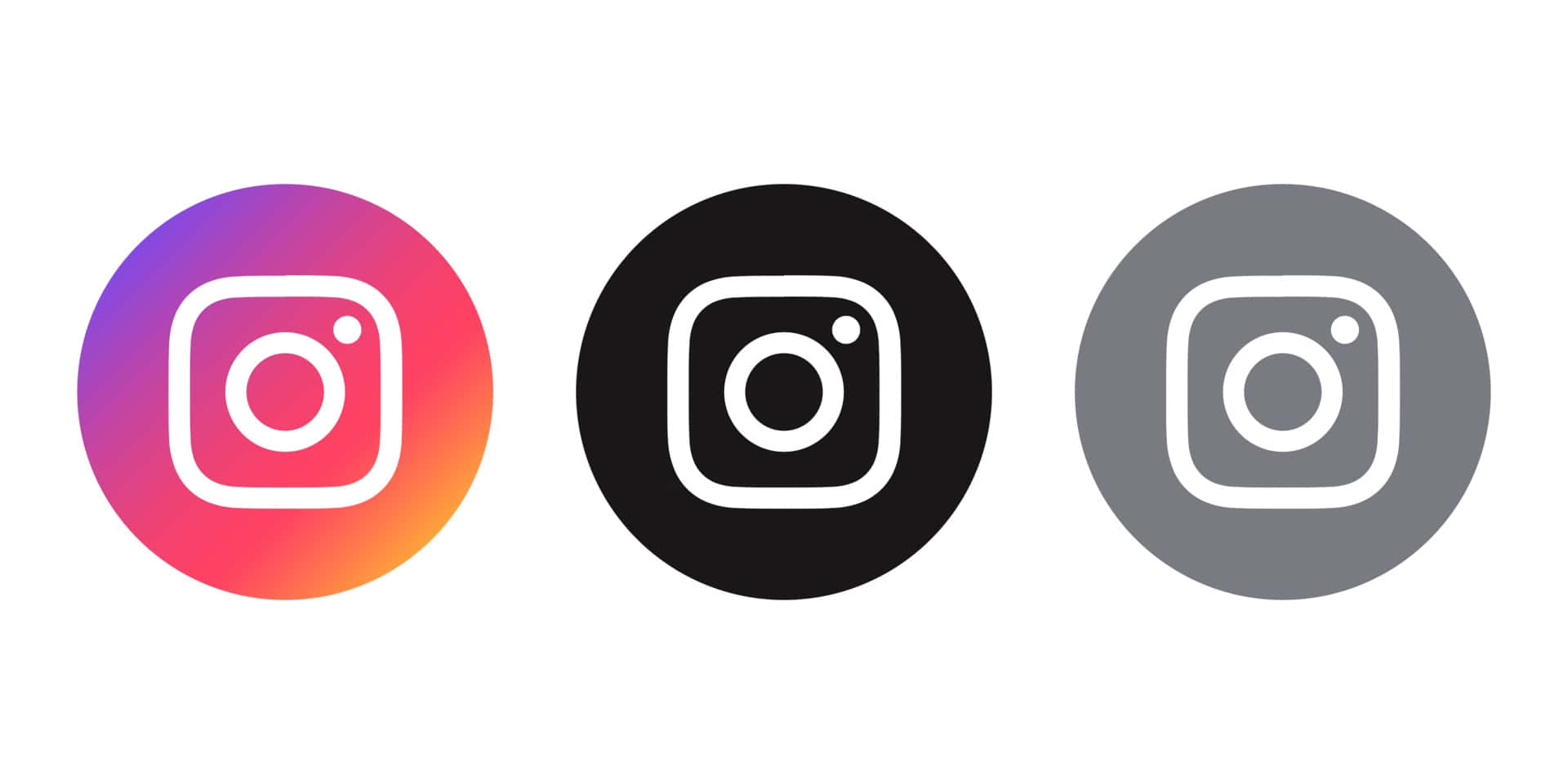 三個 Instagram 應用程式圖示在漸變色彩繽紛的黑色和灰色背景上。