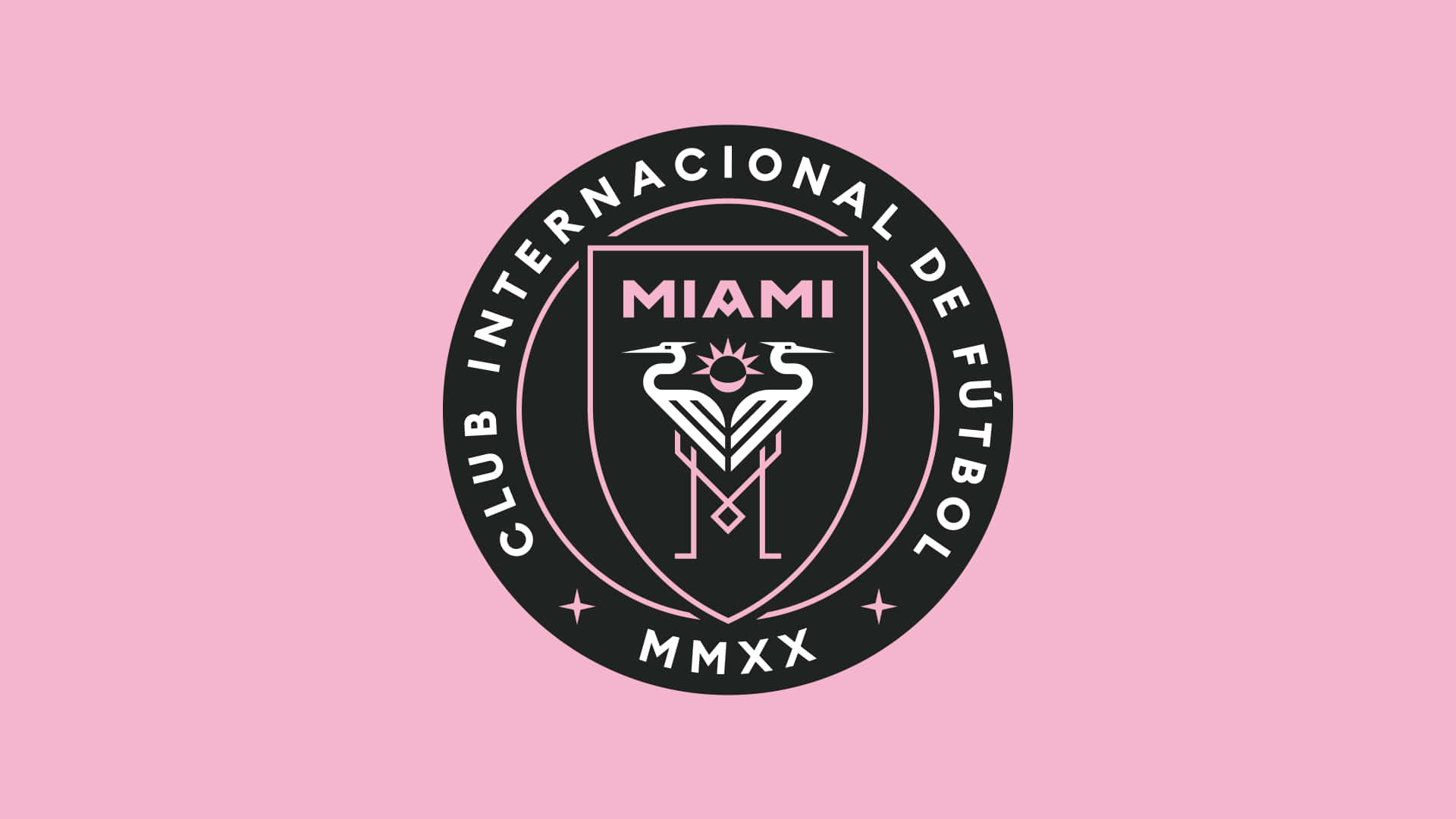 Club Internacional de Fútbol Miami 標誌，在粉紅色背景上帶有風格化的鳥和太陽設計。 — 運動 壁紙