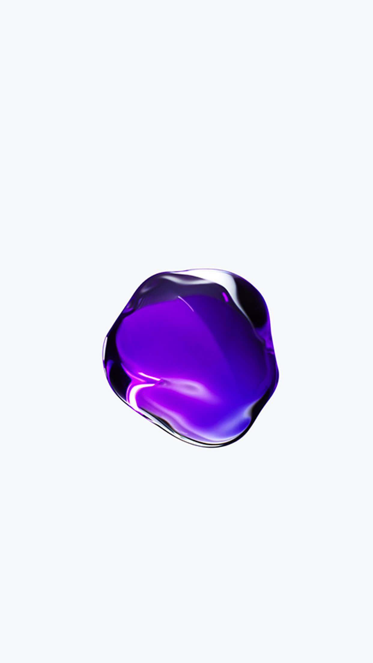 iOS 1 紫色水質紋理 壁紙 — 一個帶有銀色高光的亮紫色液體滴在淺灰色背景上漂浮。