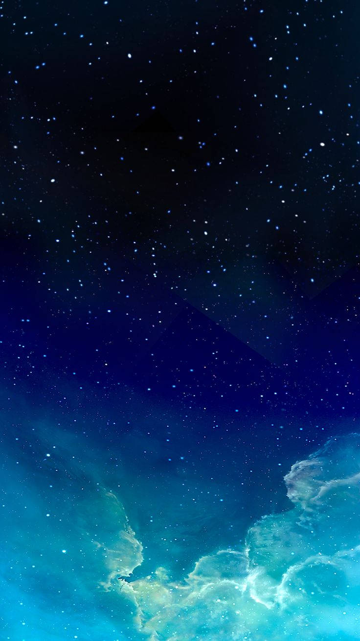 在深靛藍色宇宙天空中，鮮豔的藍綠色星雲和星星。