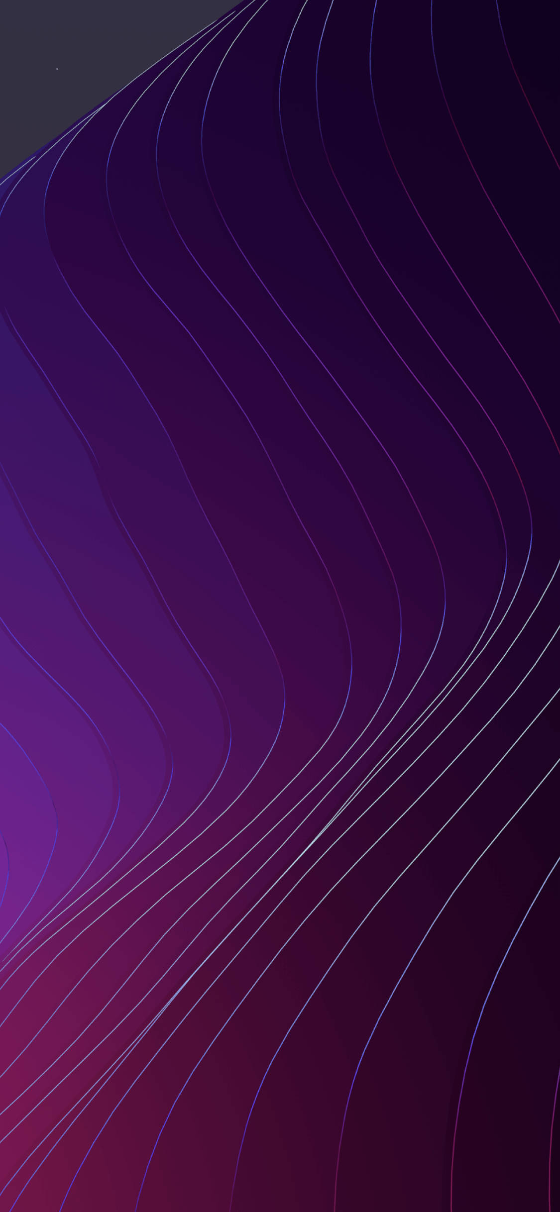 層疊紫色曲線iOS 12 壁紙 — 漸變紫色和洋紅色的流動波浪線條，營造出時尚的抽象數位壁紙。