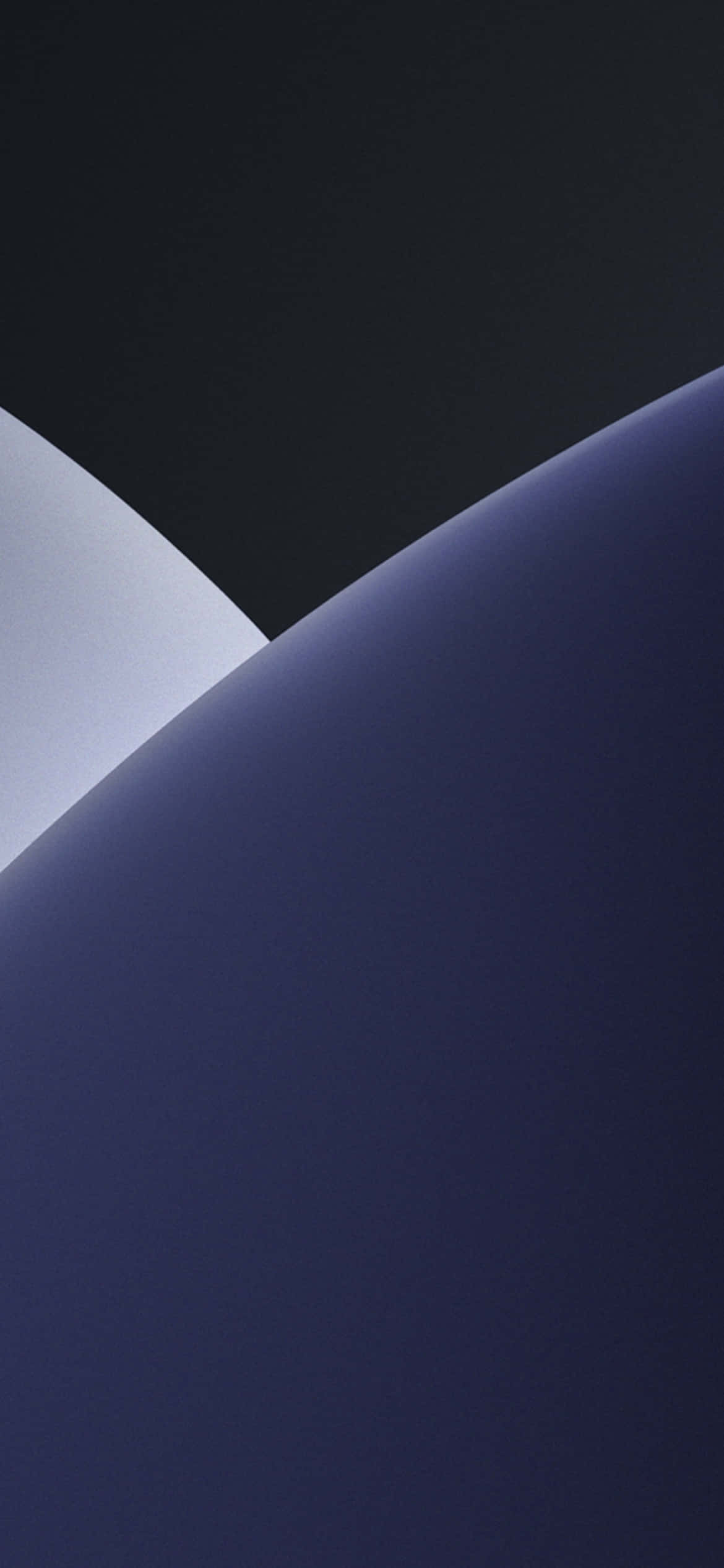 iOS 13 黑灰背景 壁紙 — 深藍色和炭灰色的平滑曲線形狀的極簡抽象構圖。