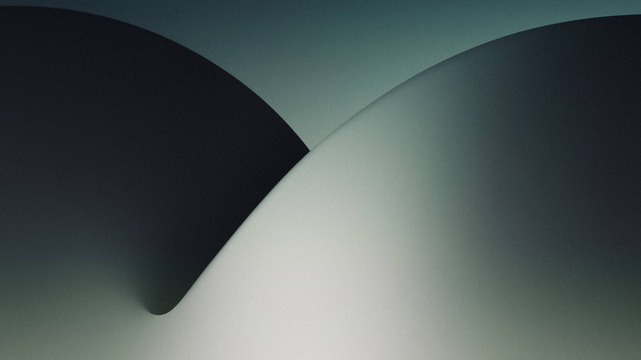 iOS 14 灰色極簡背景 壁紙 — 深青色和柔和白色的流暢抽象曲線，以平滑漸變營造出極簡現代美學。