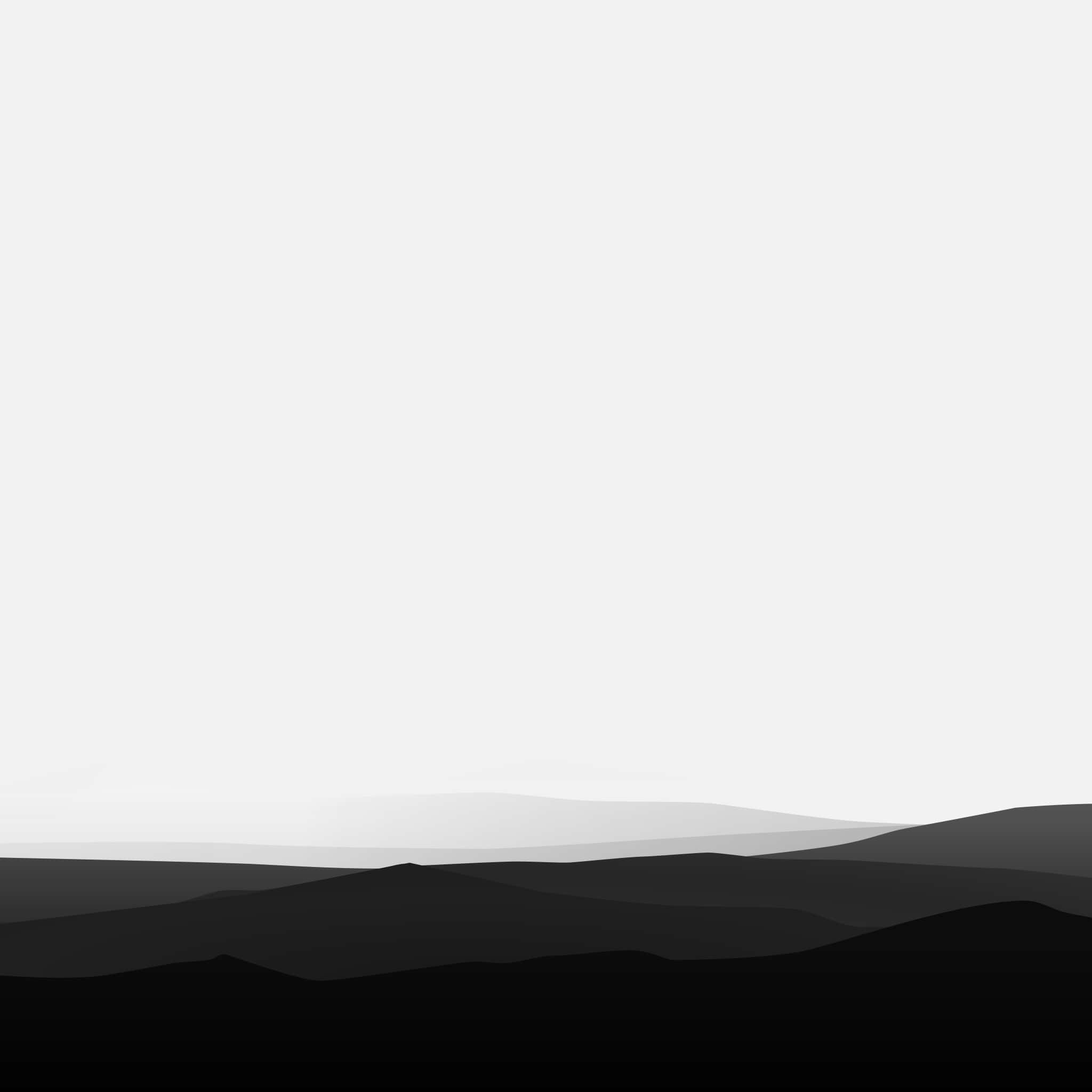 拆封全新白色 iPad 壁紙 — 極簡黑白風景，層疊山巒從深黑漸變為柔灰，襯以淡色天空。