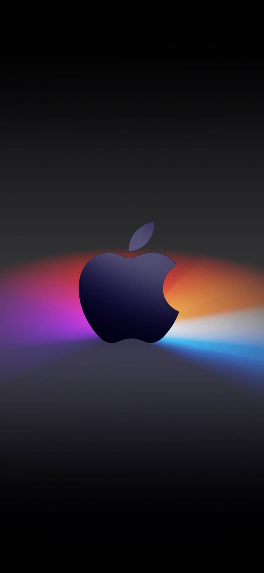 Apple標誌在深色背景上帶有彩色光線