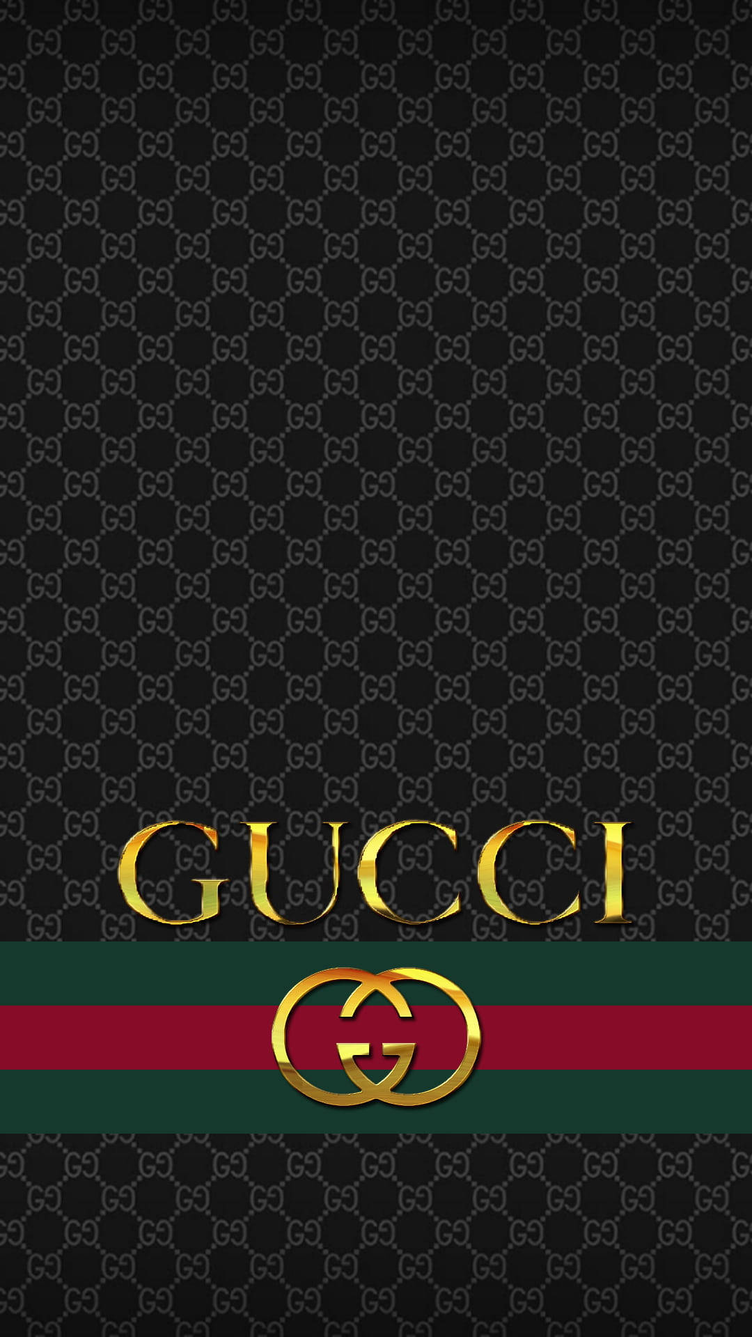 黑色背景上的Gucci標誌，帶有綠色和紅色條紋。 — IPhone風格壁紙 壁紙