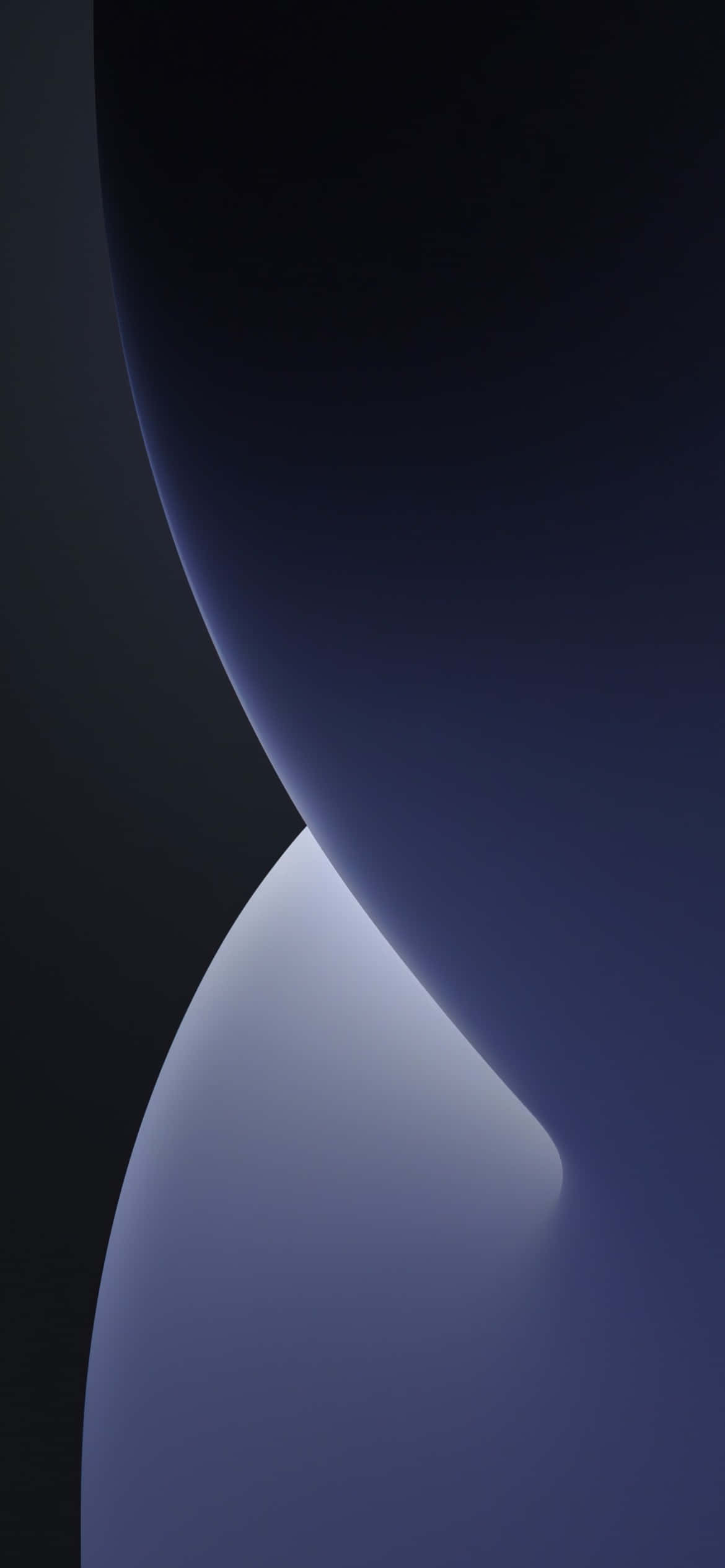 以炫麗新 iPhone 12 升級生活 壁紙 — 深藍色和黑色的平滑曲線形狀的極簡抽象構圖，帶有柔和發光的高光。