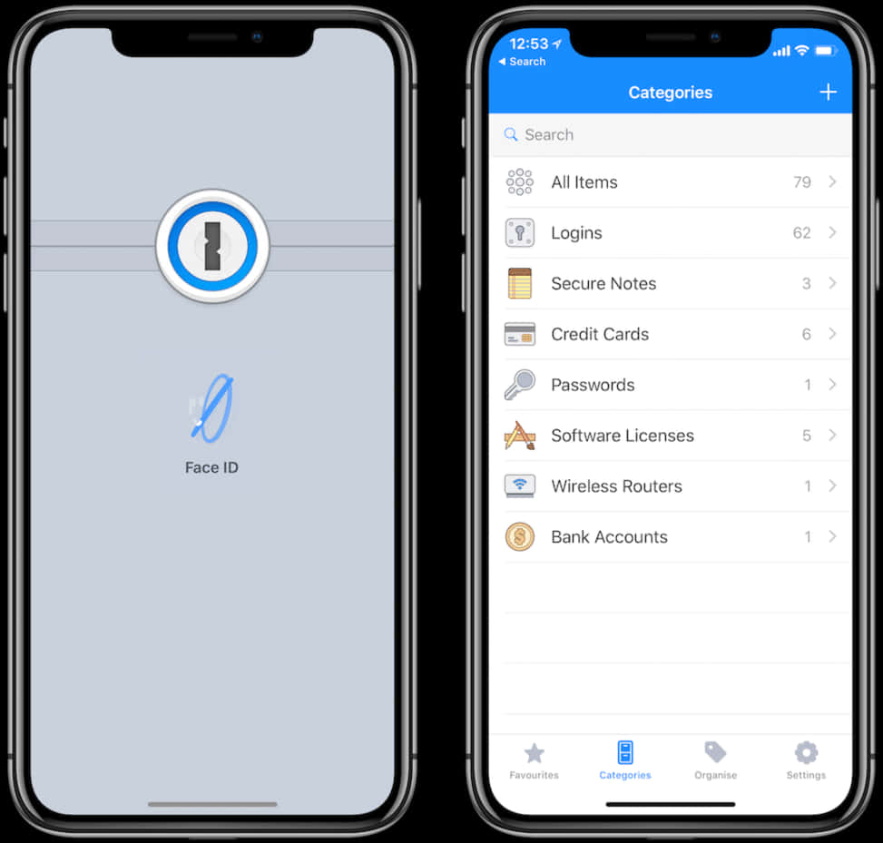 iPhone 12 面部識別密碼管理應用程式畫面
