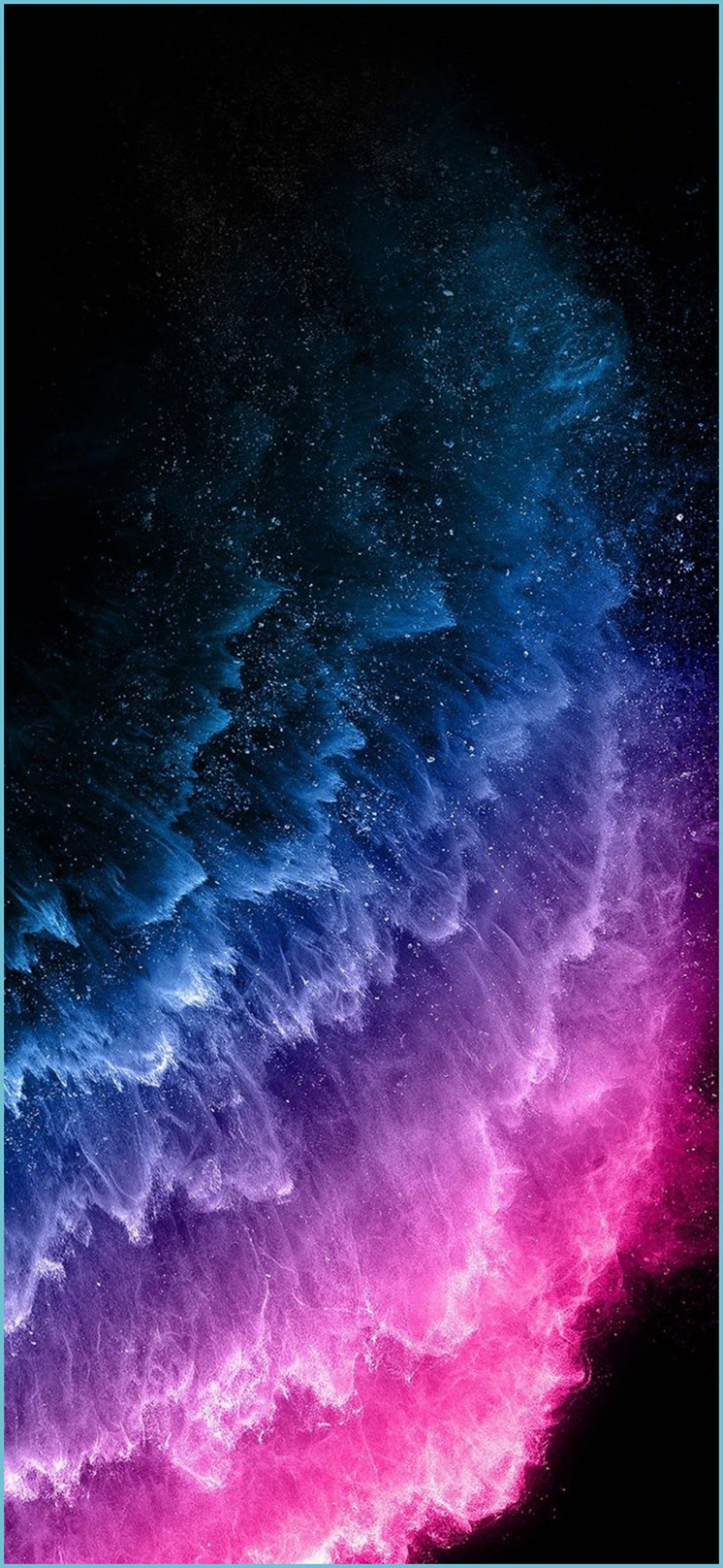iPhone 13 Pro Max 宇宙漸層背景 壁紙 — 充滿活力的宇宙星雲在星光點點的黑色虛空中以電光藍和熱情粉旋轉。