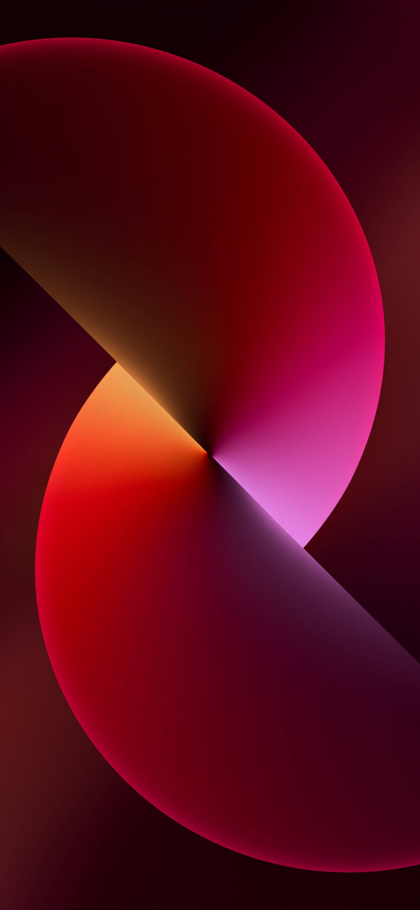iPhone 13 深紅色 壁紙 — 兩個重疊的發光球體，深紅色和洋紅色，以柔和的漸變創造出動態的抽象構圖。