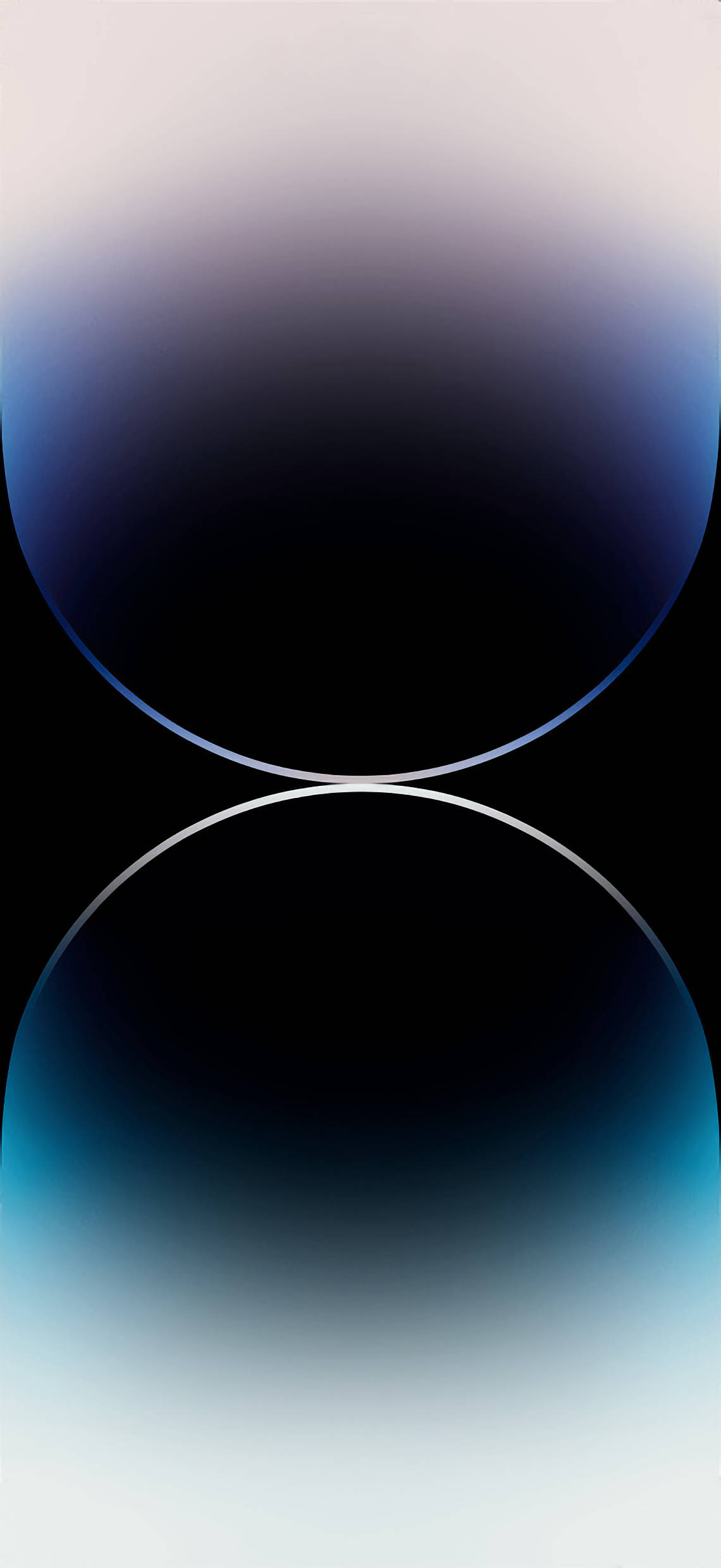 iPhone 14 Pro 黑色太空 壁紙 — 兩個發光的藍色漸變球體，在黑暗背景上漂浮，帶有柔和的光暈。