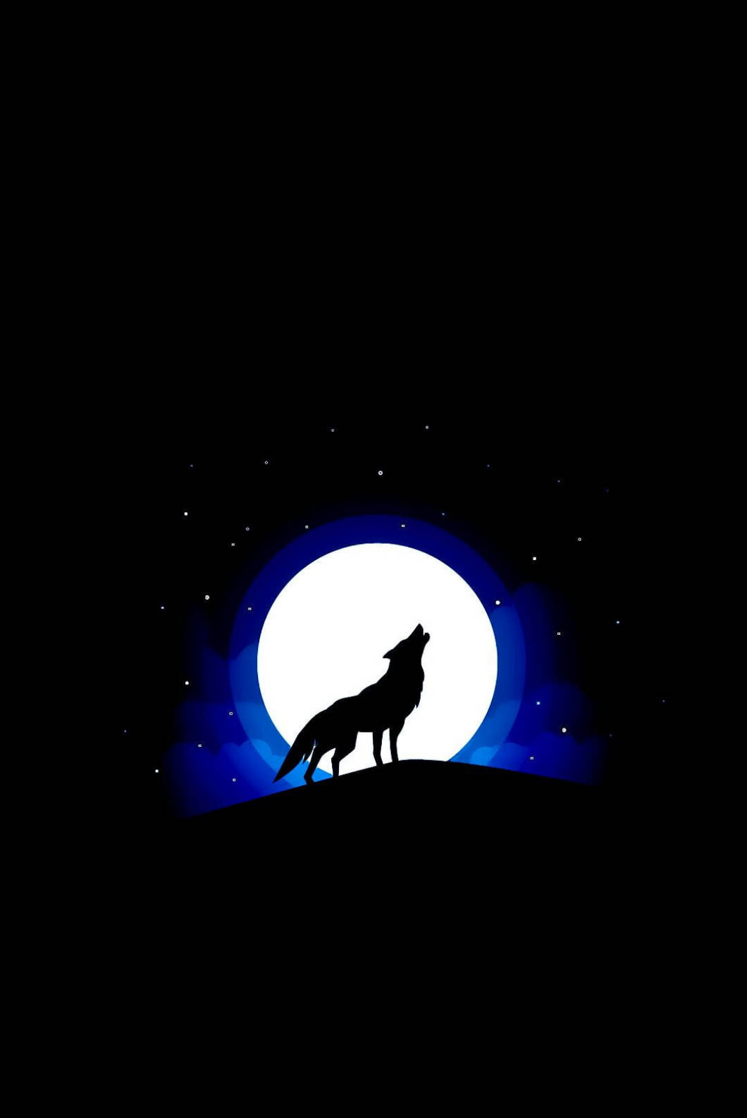iPhone 4s 狼嚎月夜壁紙 壁紙 — 孤獨的狼剪影在山丘上對著明亮的滿月和星空嚎叫。