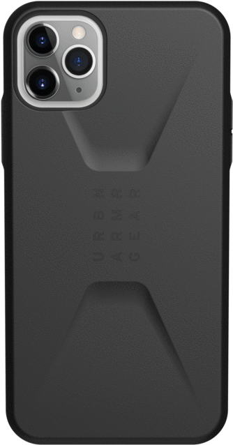 黑色 iPhone 手機殼雙鏡頭開孔 壁紙 — 光滑黑色紋理手機殼，帶有浮雕標誌和精確的相機開孔，置於潔白背景上。