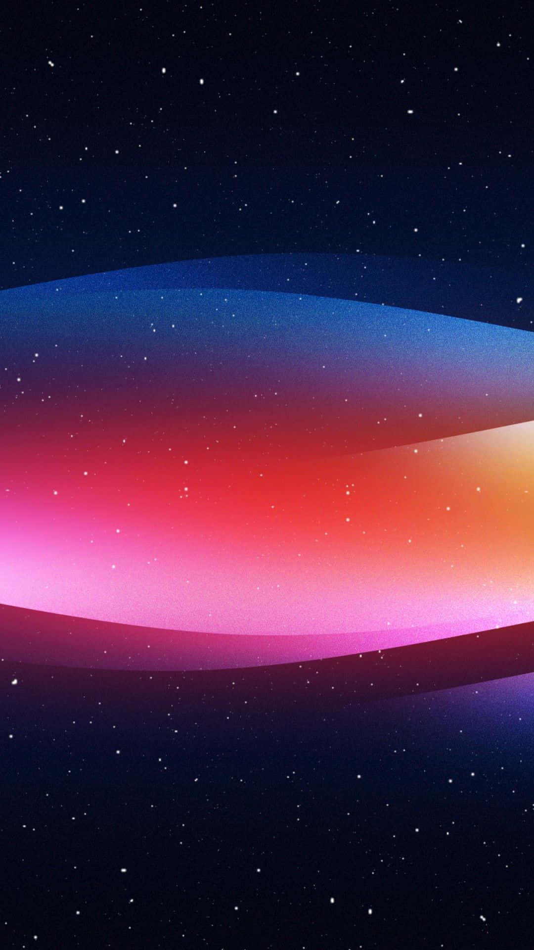 iPhone 6 Plus 光譜主題 壁紙 — 藍色、粉紅色和橙色的宇宙漸變波浪在繁星點點的夜空中飄浮。