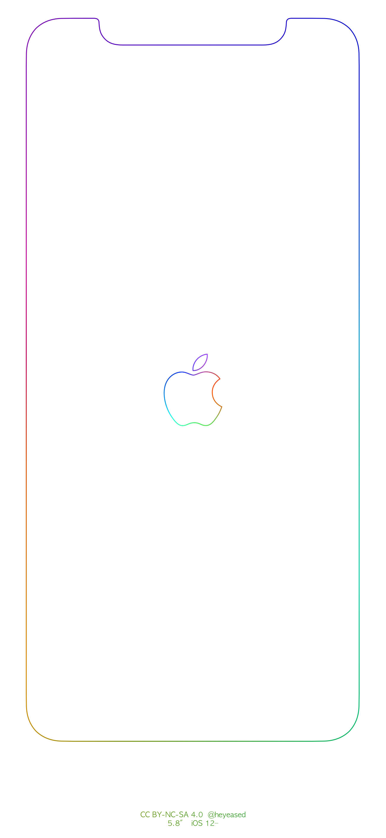 iPhone 輪廓搭配蘋果標誌 壁紙 — 一款極簡風格的 iPhone 桌布，白色背景中央有彩虹輪廓的 Apple 標誌，並帶有細彩色邊框。