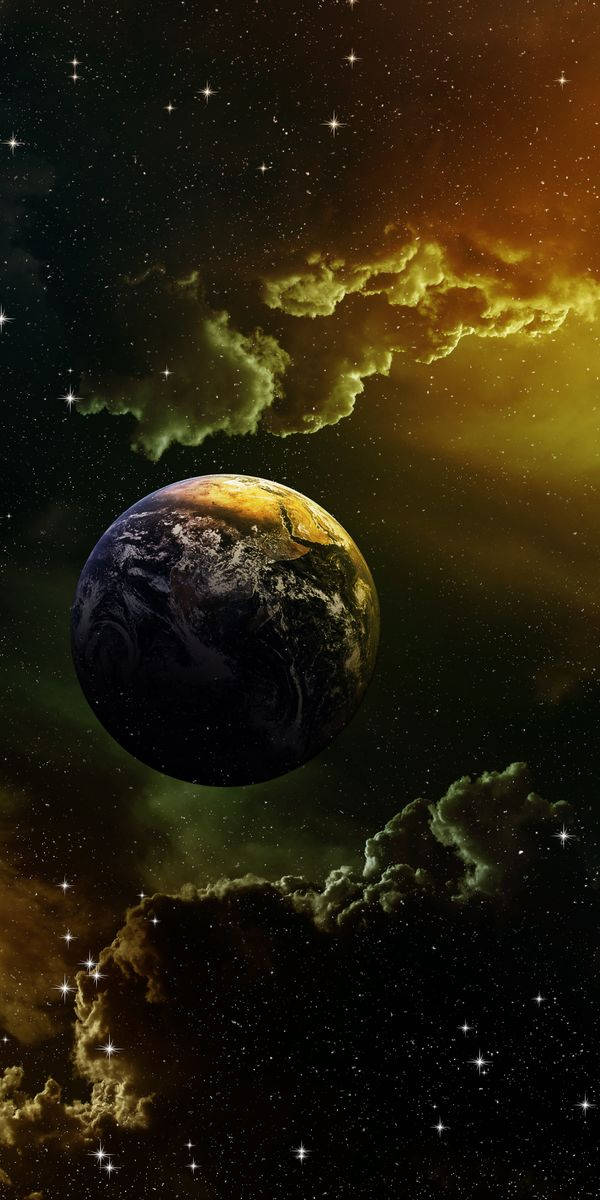 從太空看地球，有發光的雲和星星