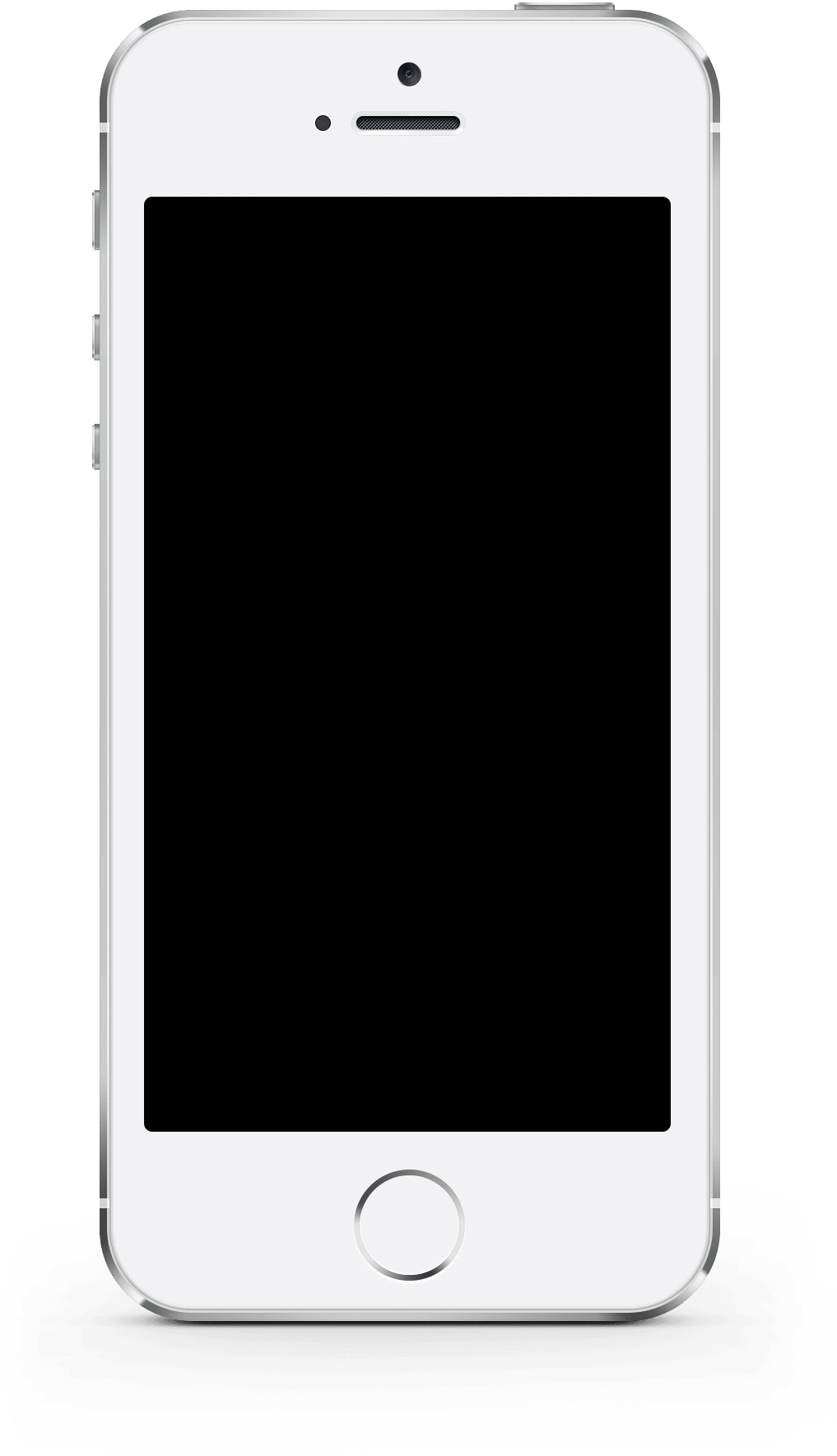 白色iPhone正面視圖 壁紙 — 一部白色iPhone，黑色屏幕和主頁按鈕，孤立地立在純黑色背景上。