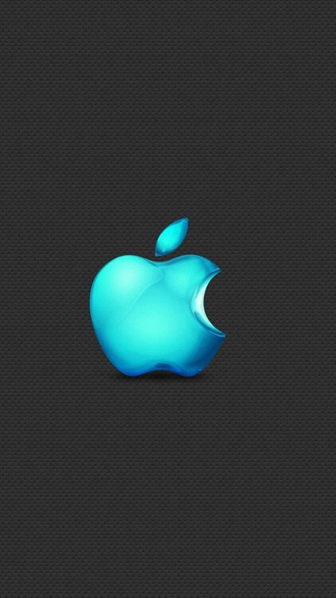 深色紋理背景上的發光青色Apple標誌
