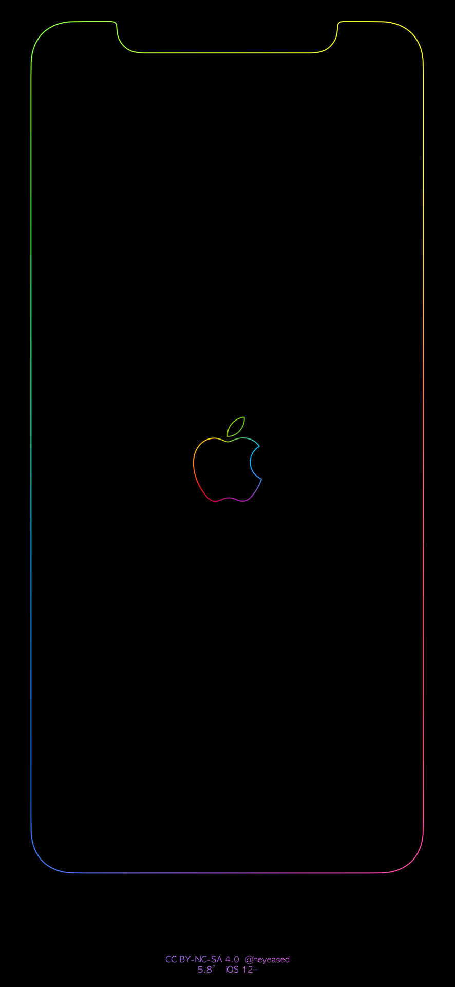 黑色背景上帶有彩虹Apple標誌和纖細彩色邊框的iPhone屏幕。