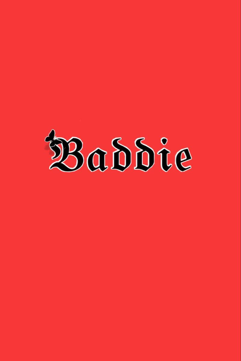 iPhone Baddie 古典英文字體 壁紙 — 粗體黑色哥德式文字拼寫「Baddie」，居中於純紅色背景上。