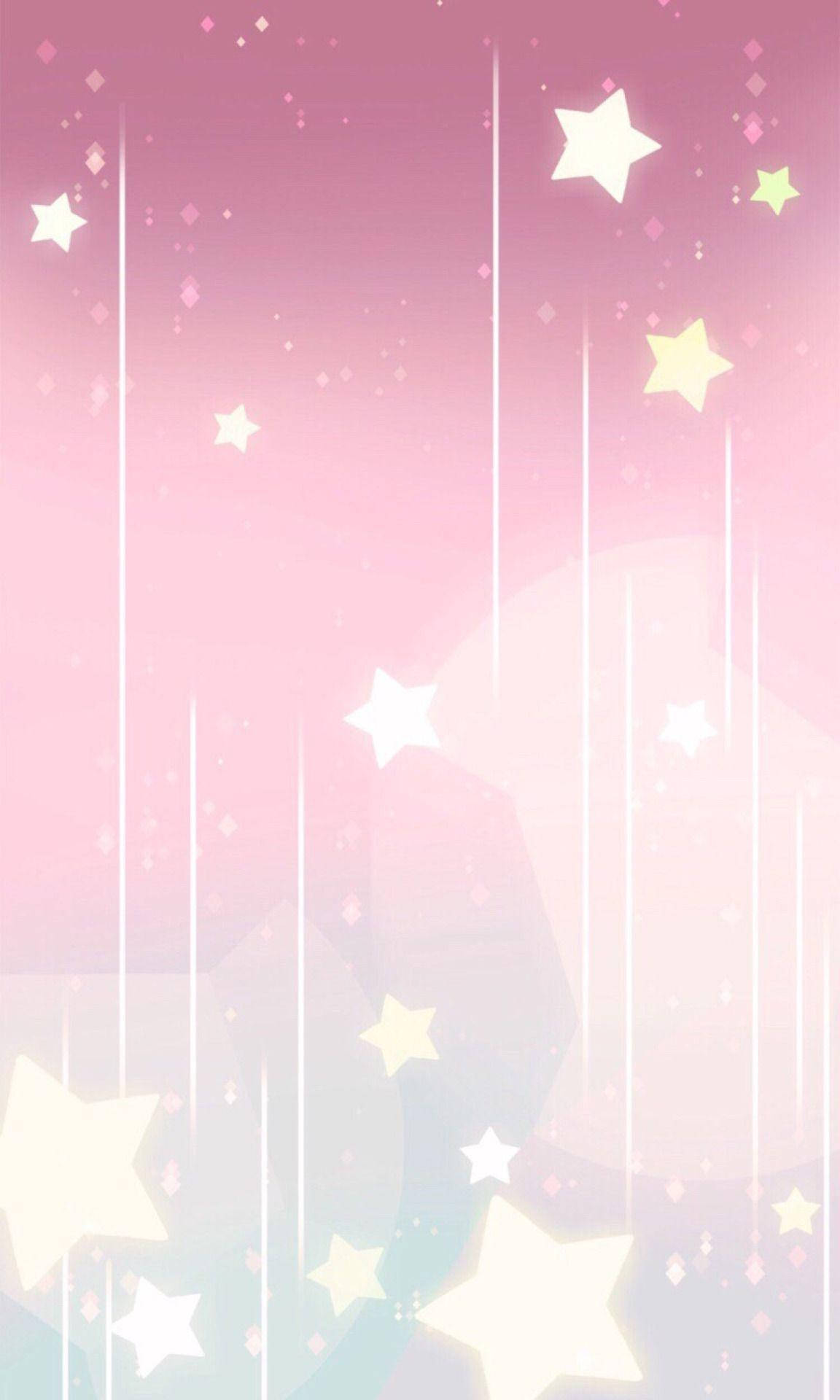 iPhone粉彩星星 壁紙 — 柔和粉紅漸變天空，閃爍星星和閃亮鑽石粒子如雨般落下。