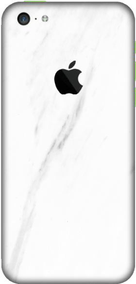 白色iPhone後置相機視圖 壁紙 — 白色大理石圖案iPhone背面，中央有黑色Apple標誌，左上角有相機開孔。
