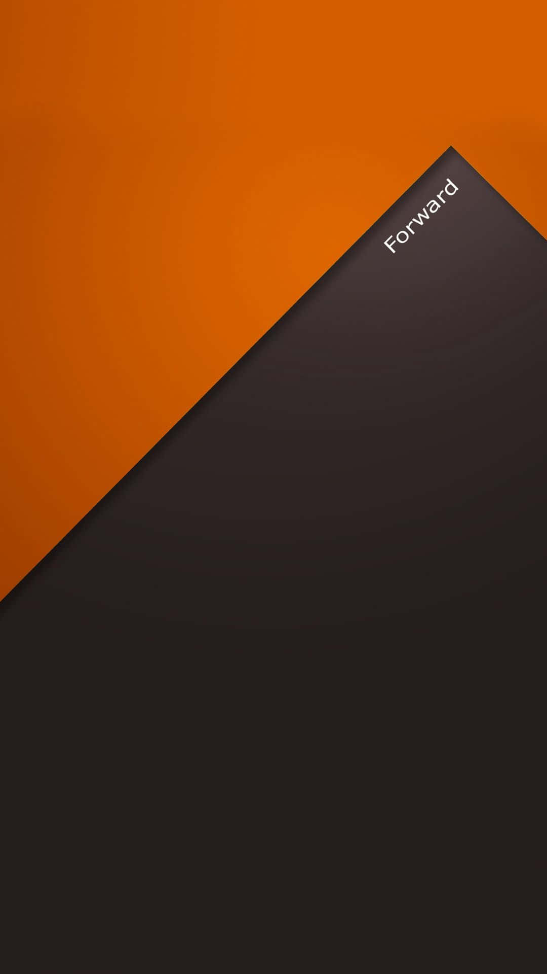 歡迎體驗 iPhone 的簡約之美 壁紙 — 一款極簡抽象風格的牆紙，以溫暖橙色和深邃黑色的大膽斜線分割為特色，並以白色顯示「Forward」一詞。