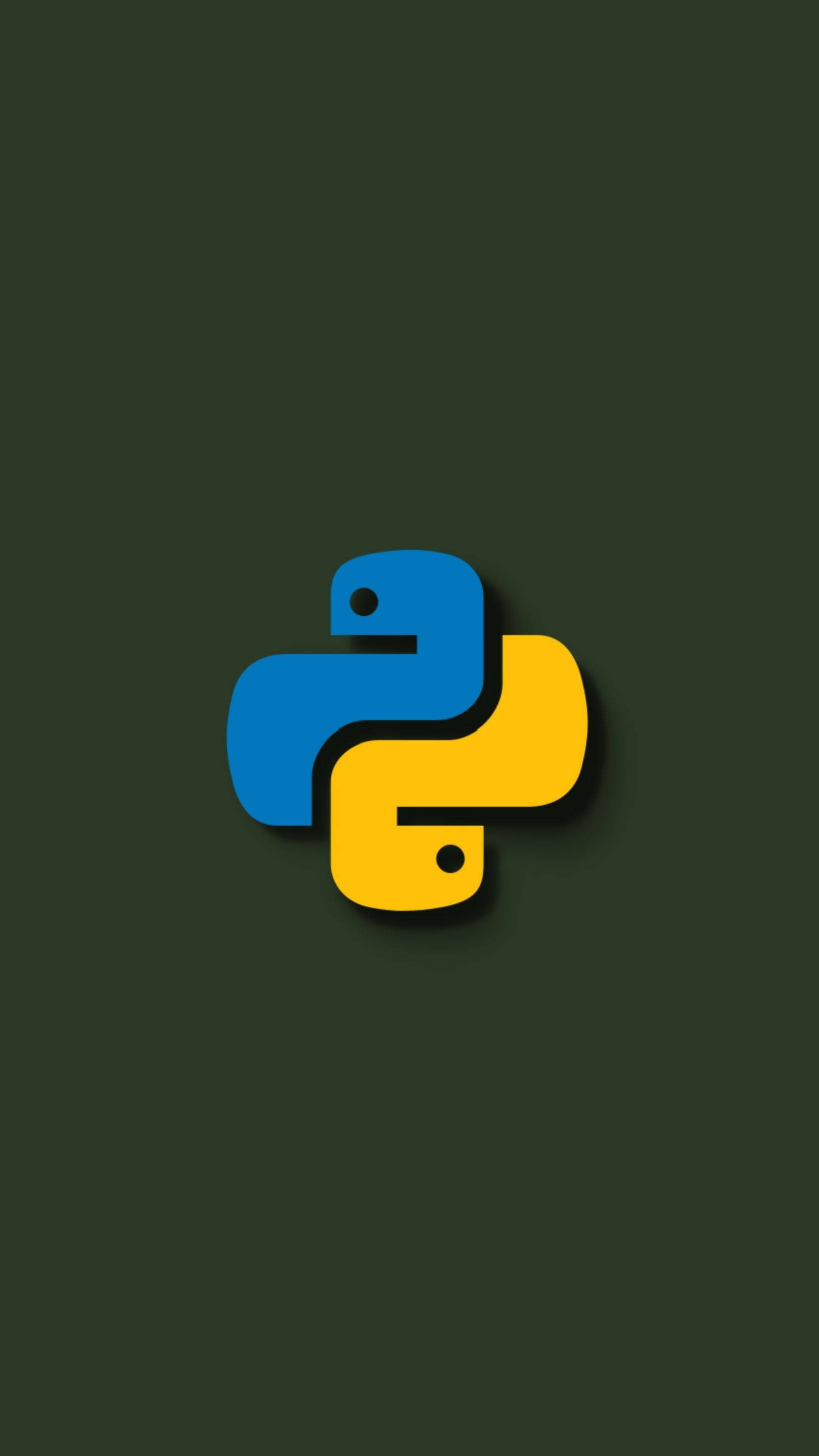 編程 iPhone Python 標誌 壁紙 — 深綠色背景上帶有藍色和黃色的Python編程標誌，帶有微妙的陰影效果。