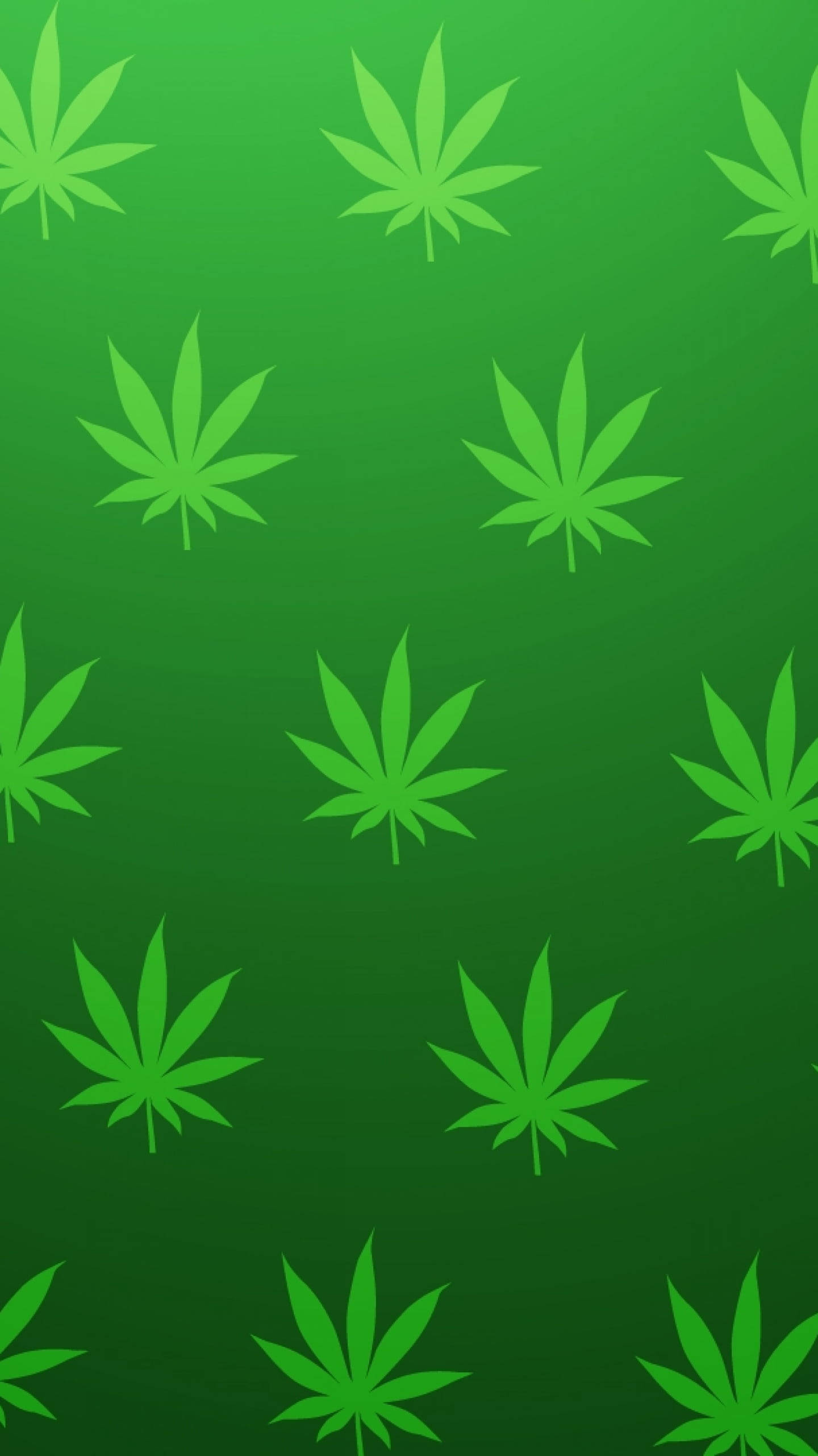 大麻葉設計包裝紙 iPhone 壁紙 — 一款漸變綠色牆紙，以重複的大麻葉剪影為特色，呈現不同深淺的綠色。
