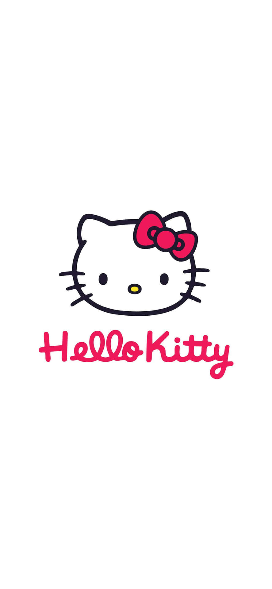 Hello Kitty 標誌，帶有紅色蝴蝶結和粉紅色文字，背景為白色