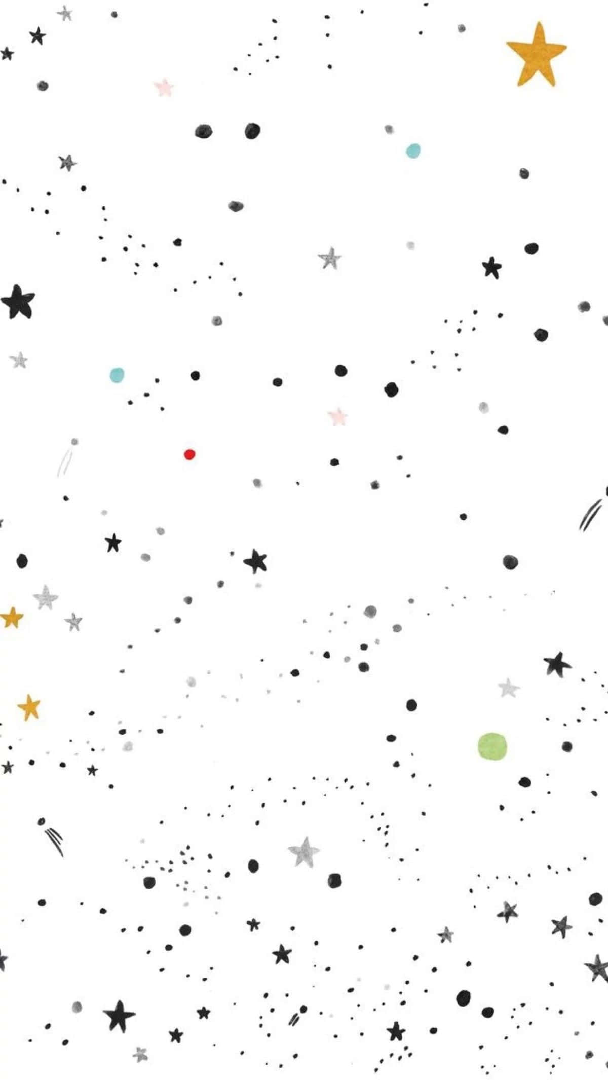 在白色背景上手繪的粉彩色星星和圓點。