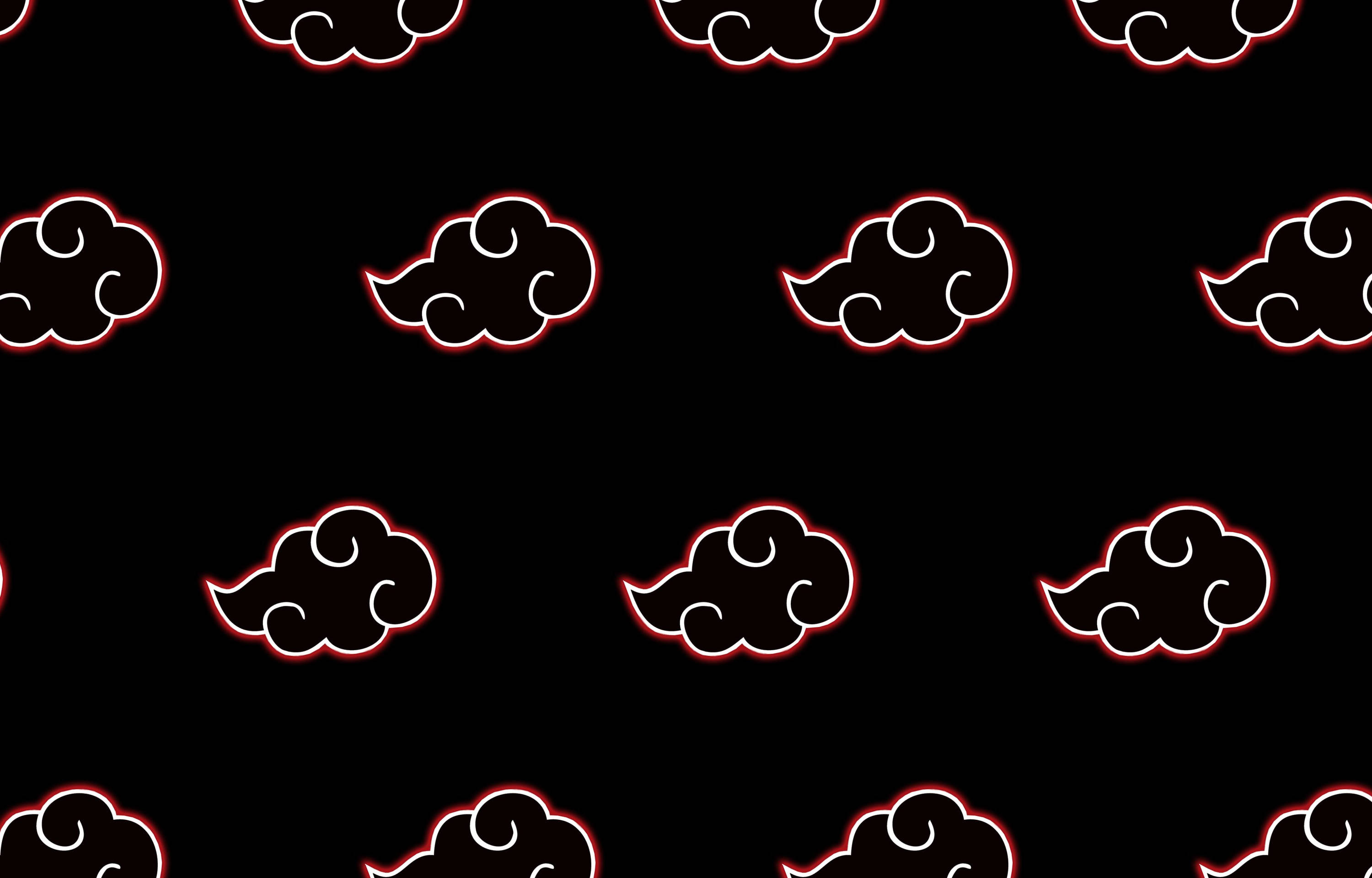 黑曉雲 iPhone 背景圖 壁紙 — 重複的風格化深色雲朵，帶有紅色和白色輪廓，襯以純黑色背景。