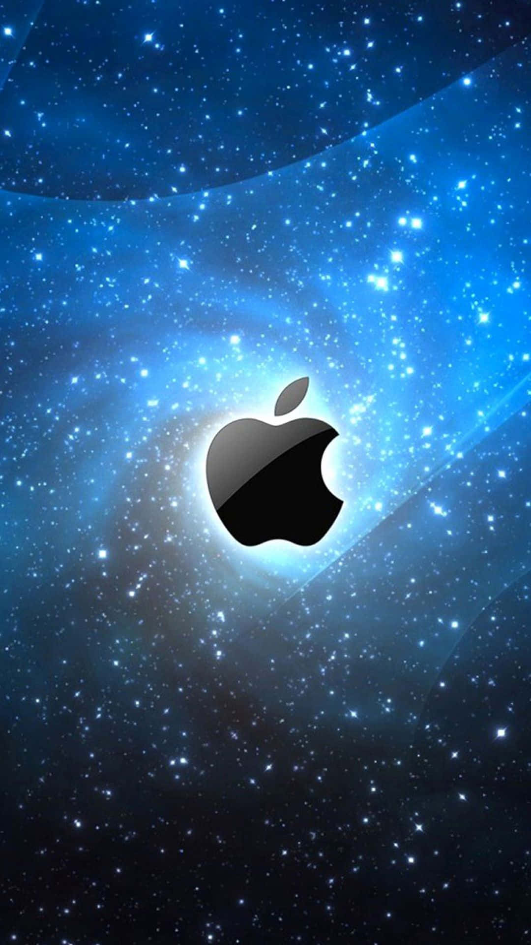 Apple標誌在星光閃爍的藍色太空星雲中發光。