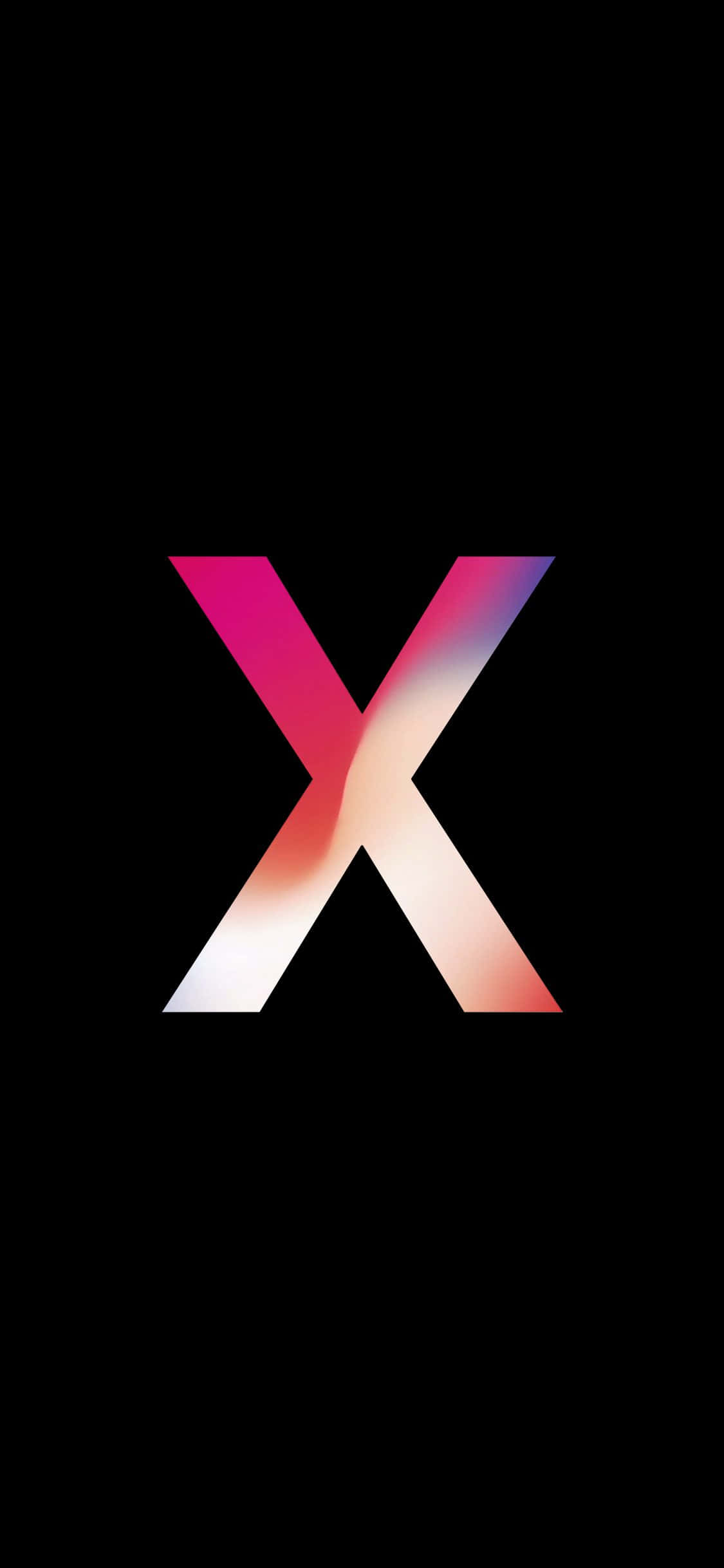 iPhone X OLED 技術的下一代 壁紙 — 一個發光的漸變字母X，以粉紅色和白色在純黑色背景上散發光芒。