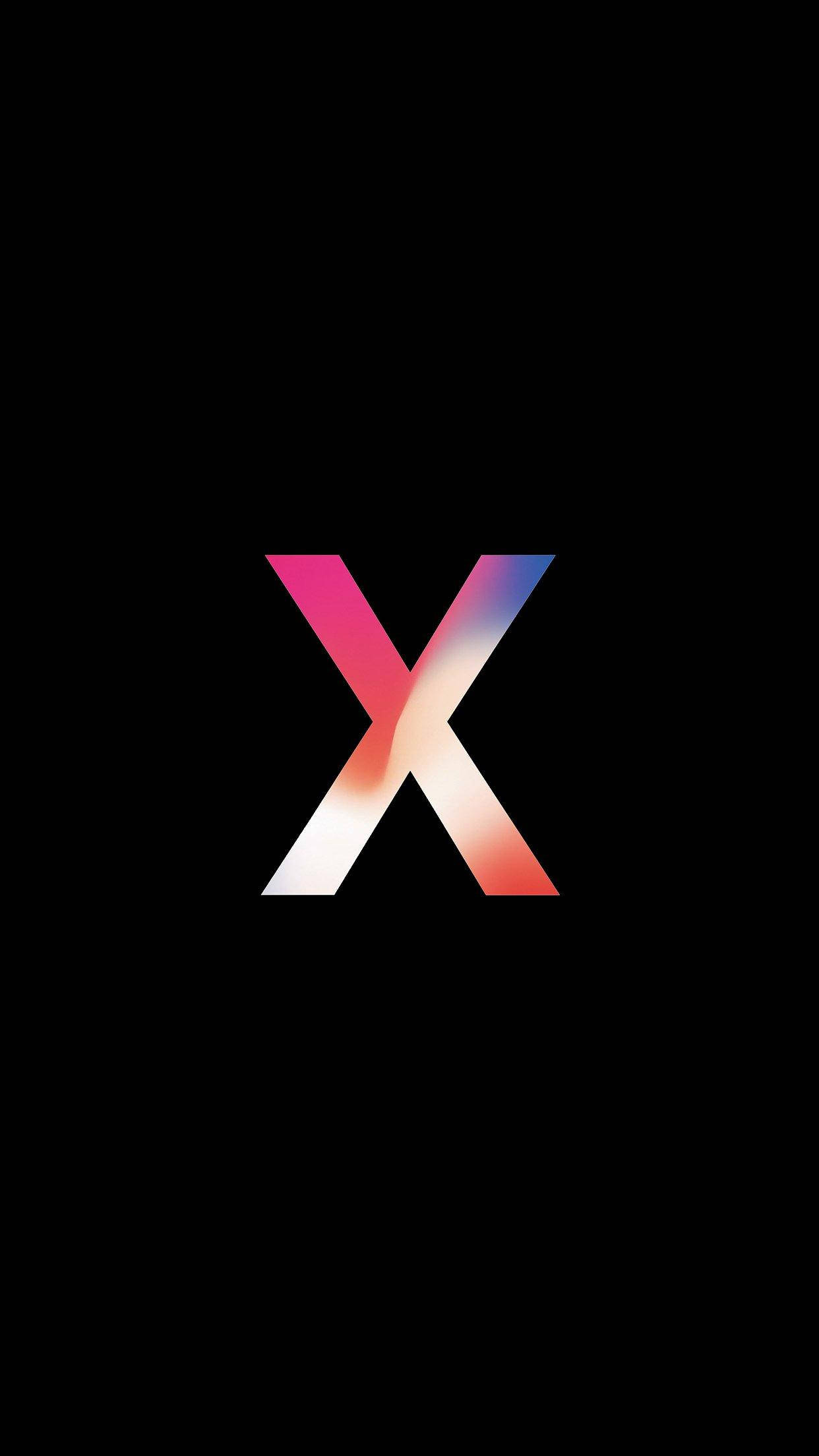 iPhone X 原始黑色背景彩色X圖案 壁紙 — 一個大膽的漸變X，以粉紅、藍色和白色在純黑色背景上發光。