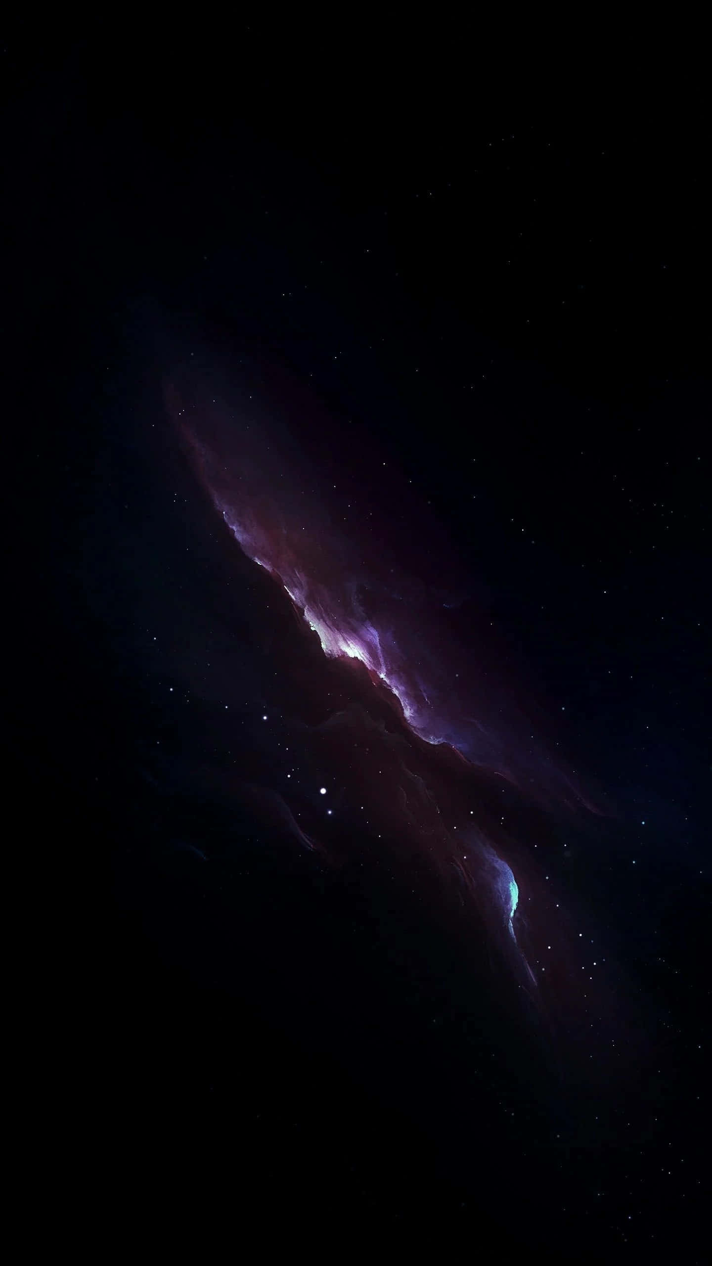 iPhone X 先進 OLED 顯示屏特寫 壁紙 — 一個宇宙星雲在佈滿星星的黑色虛空中散發出鮮豔的紫色和藍色光芒。
