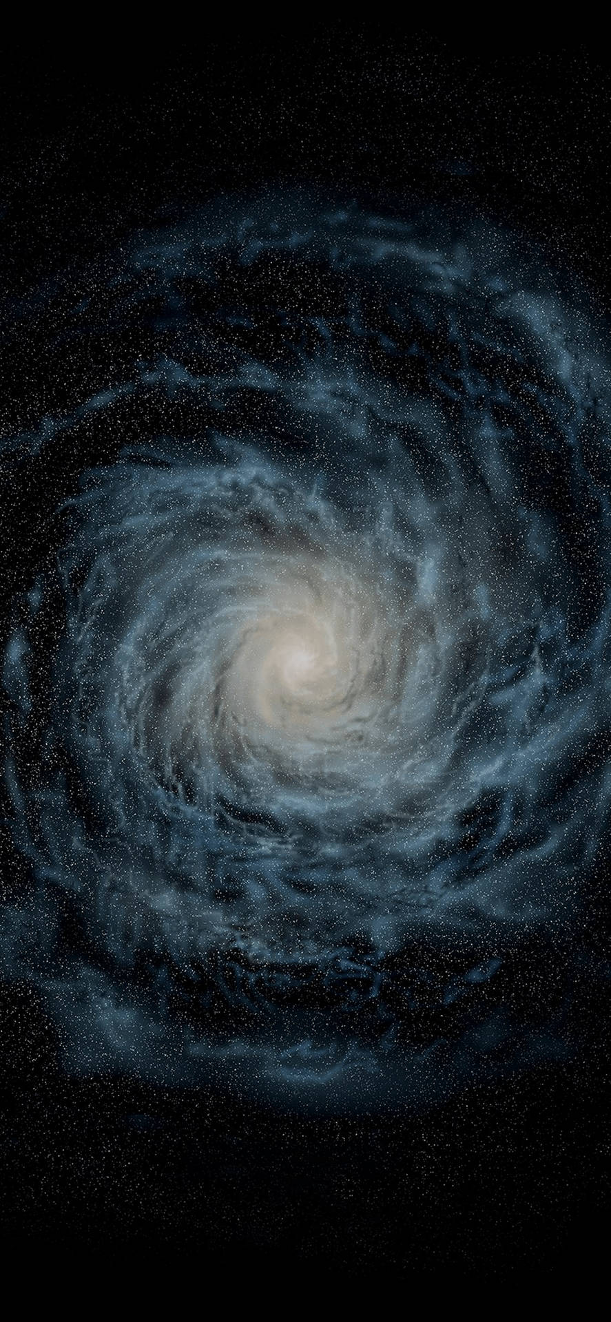 一個螺旋星系，帶有藍色旋臂和明亮核心，以星空黑色背景為襯托。