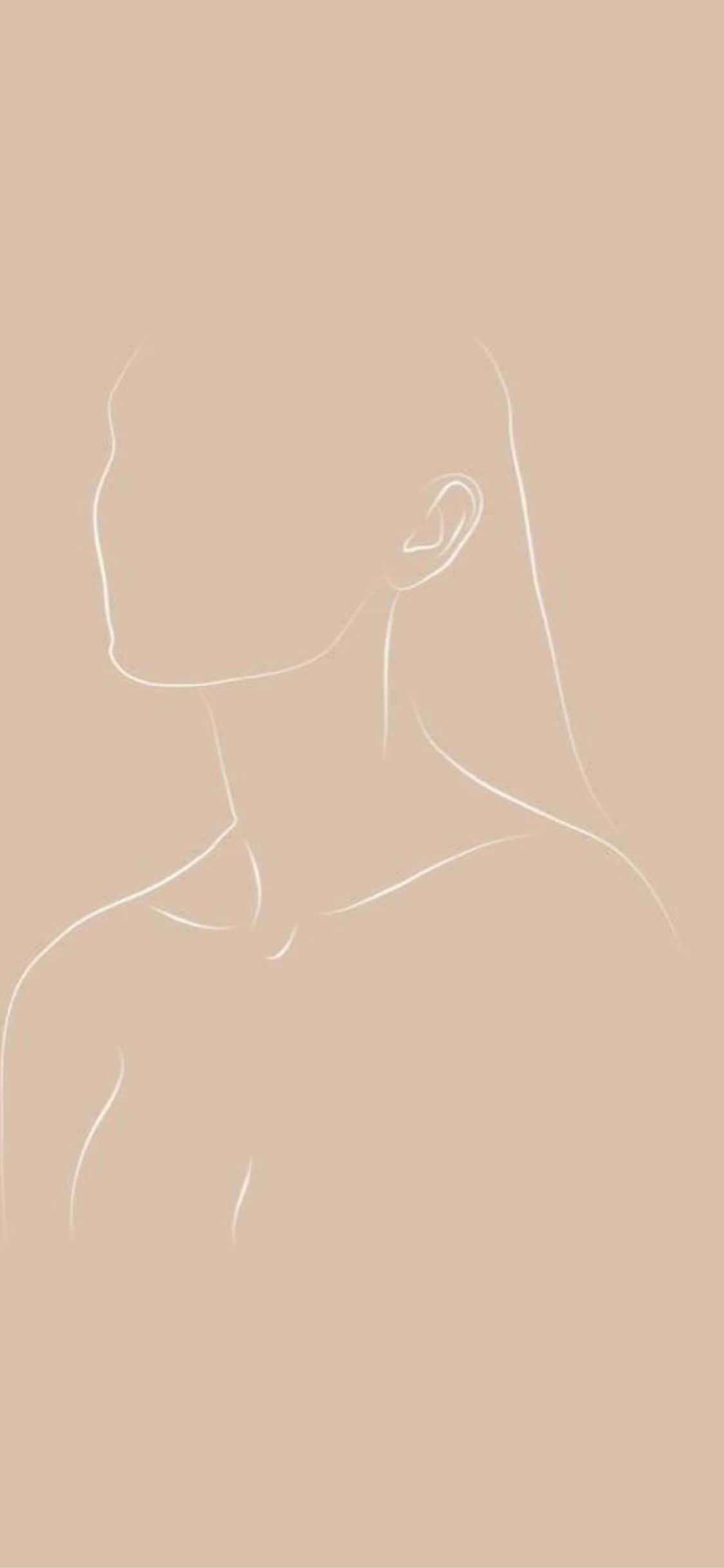 iPhone X 最簡約女士線條藝術背景 壁紙 — 在純米色背景上的人類側面簡約白色線條畫。