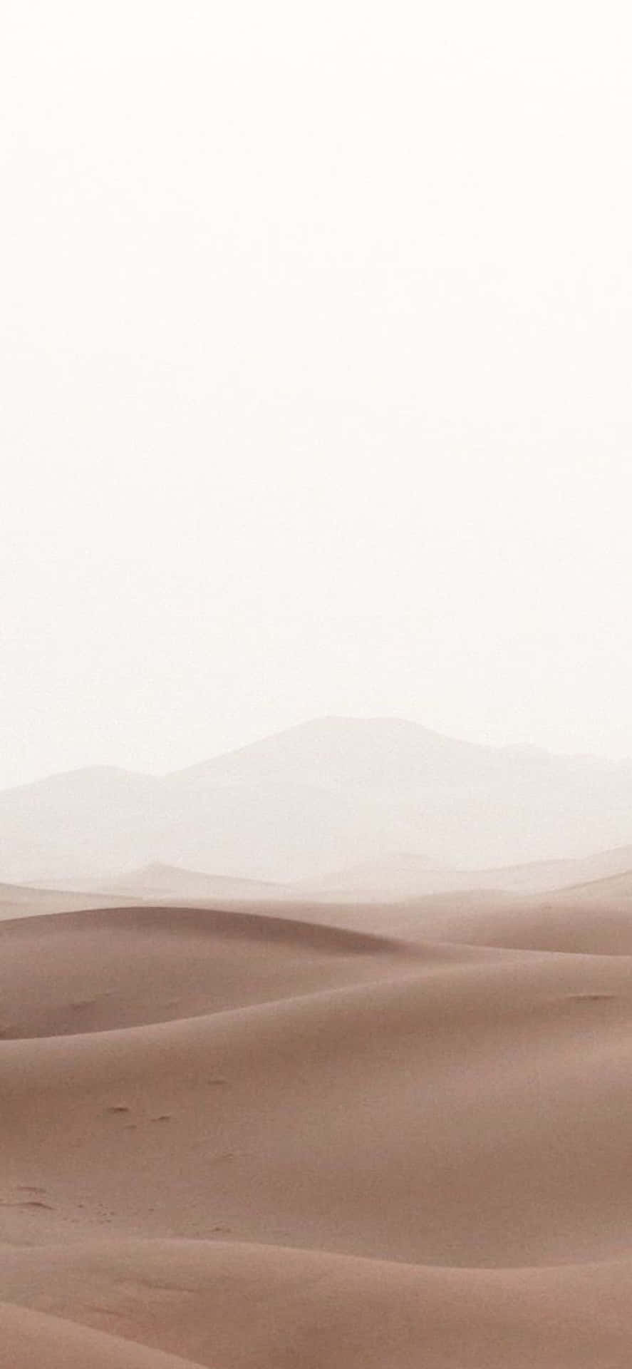 iPhone X 最簡約沙漠沙灘背景 壁紙 — 柔軟的粉紅色沙丘在蒼白的天空下延伸至朦朧的遠山。