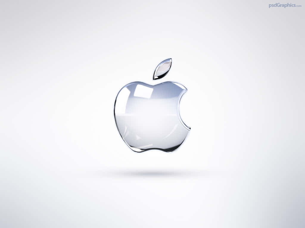 一個透明的玻璃Apple標誌，帶有金屬葉片，漂浮在白色背景上。