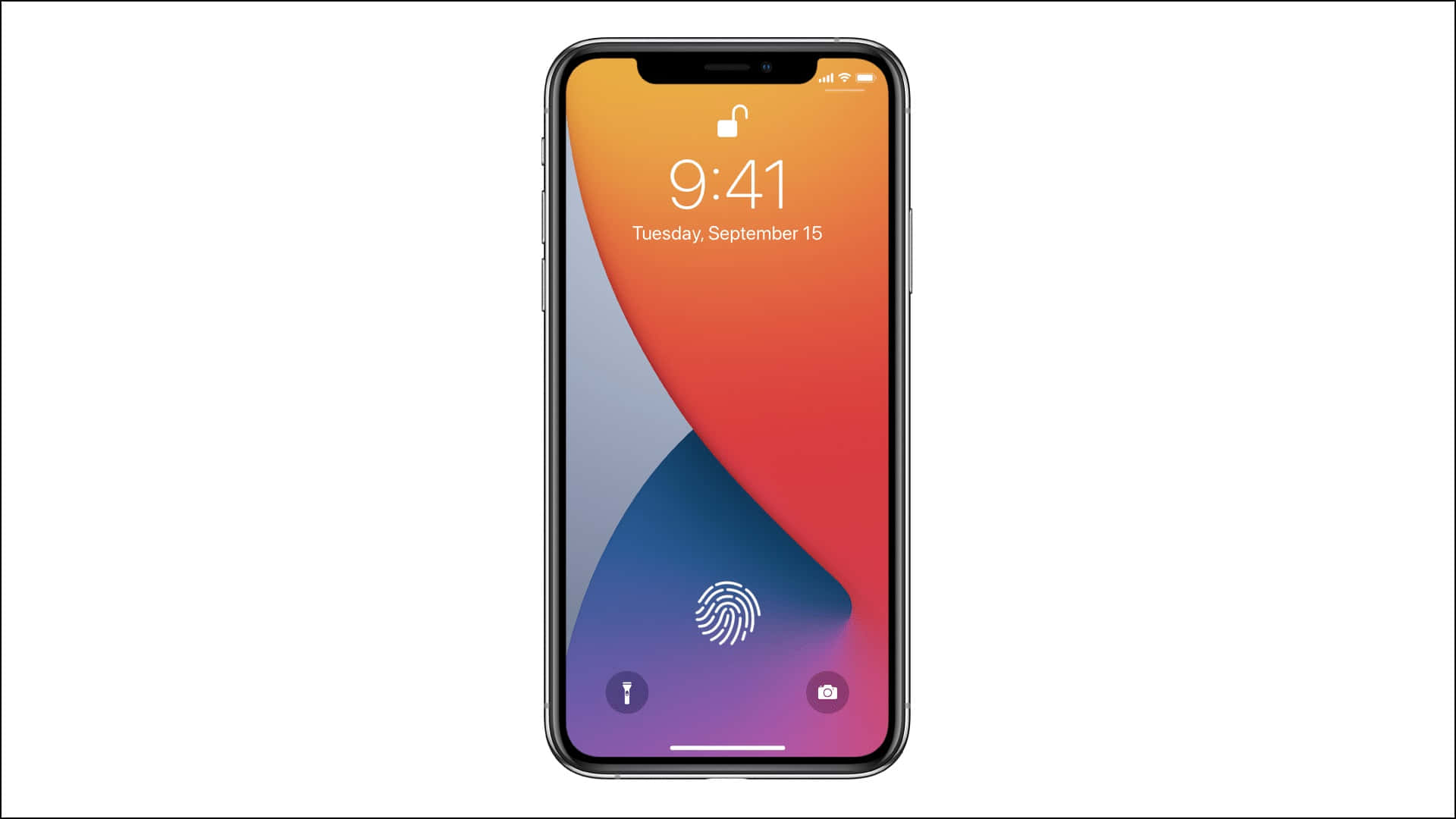 iPhone X 鎖定畫面顯示時間及日期，配有彩色漸變背景。 — 唔好掂我部iPad 壁紙