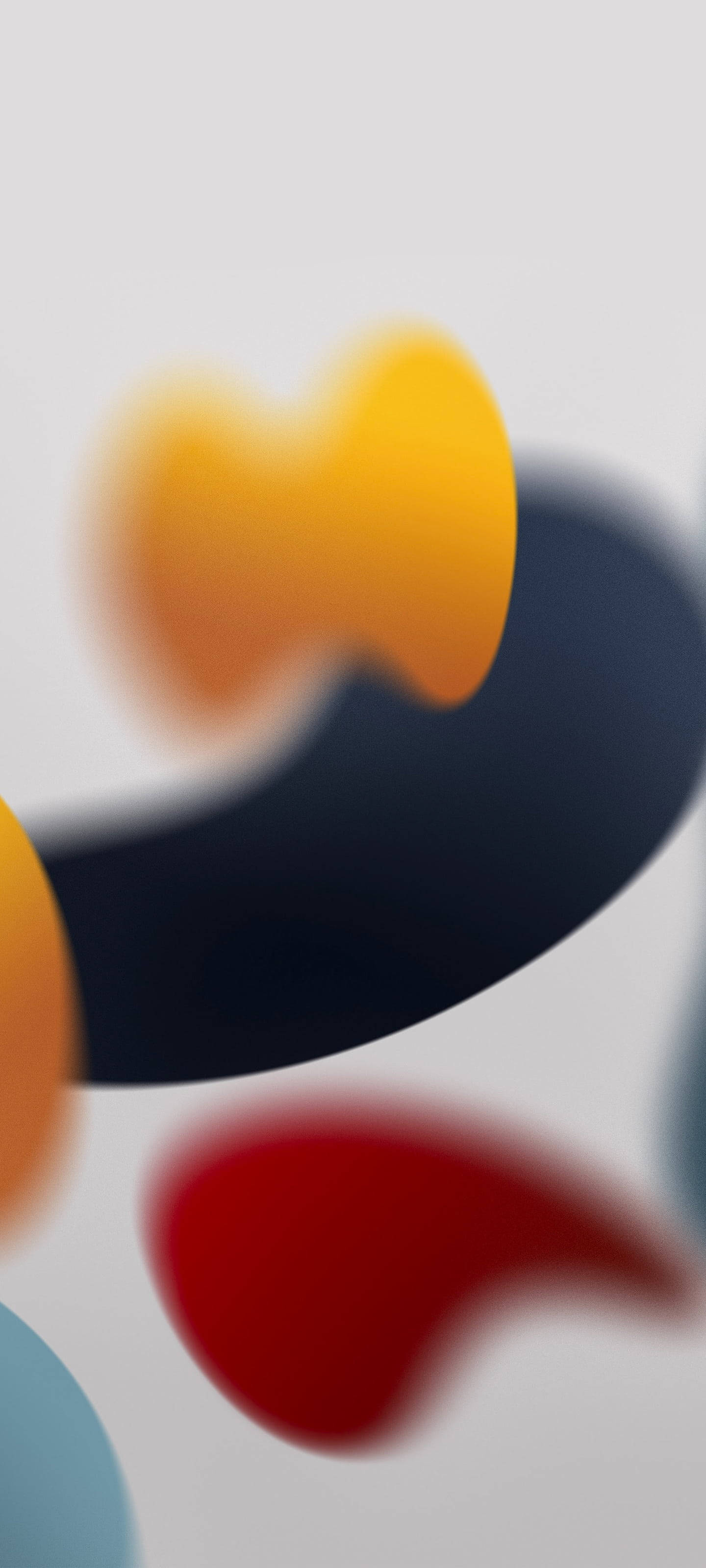 iPhone XR 紅色模糊塗鴉筆觸 壁紙 — 柔和模糊的抽象形狀，以溫暖的黃色、清涼的藍色和深紅色浮現在淺灰色背景上。
