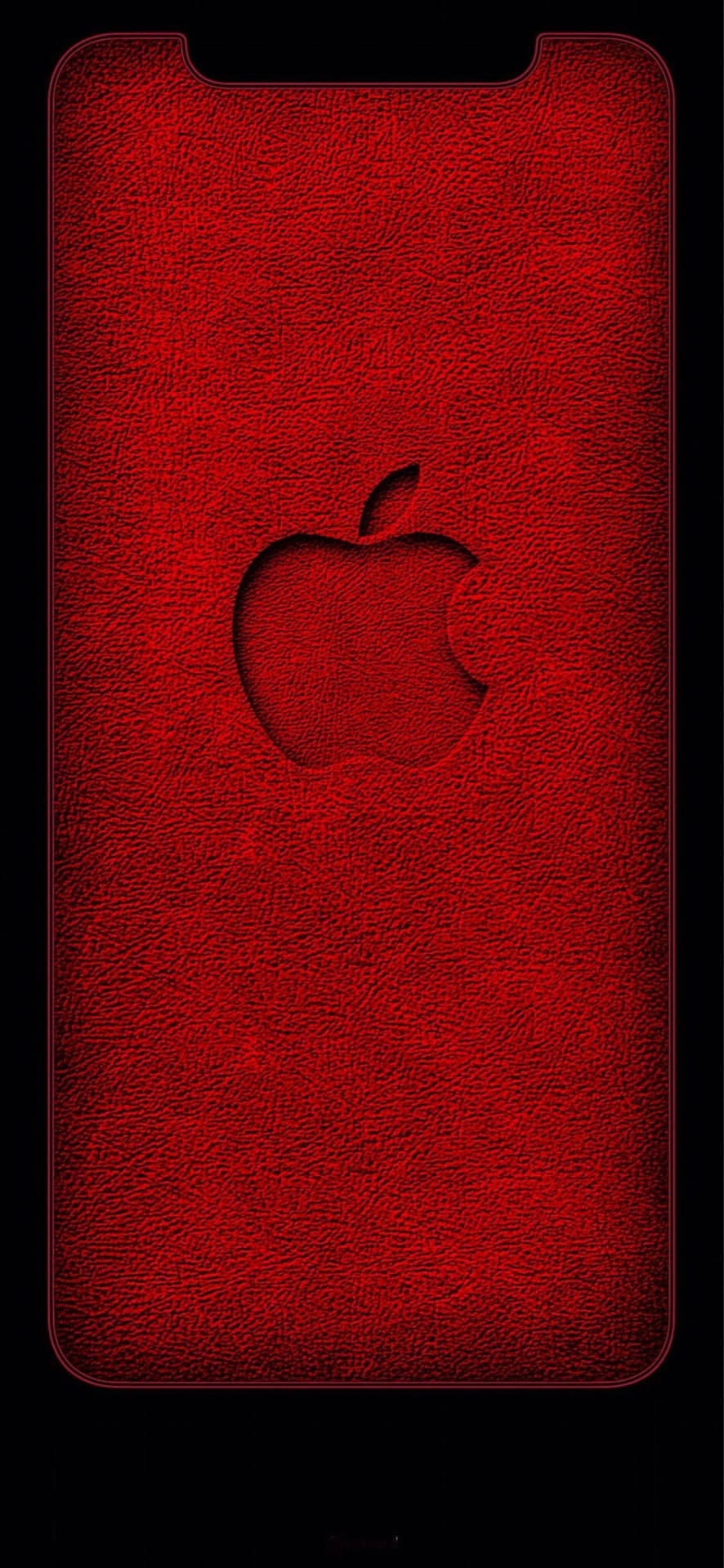 帶有 Apple 標誌的紅色皮革紋理 iPhone 屏幕。
