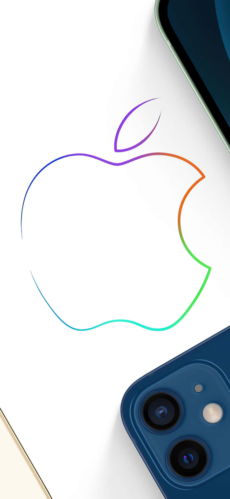 彩虹Apple標誌旁邊是藍色iPhone，白色背景